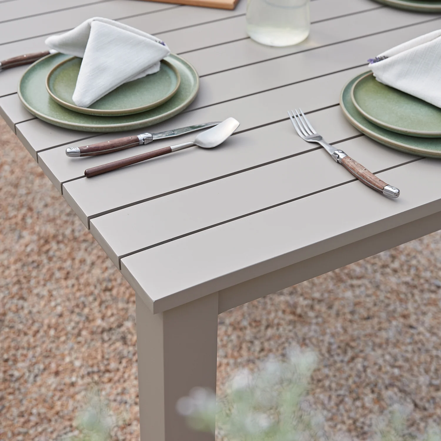 Stanford Outdoor 6-Seater Rectangular Dining Set, Taupe with Light Taupe Fabric - Image 5