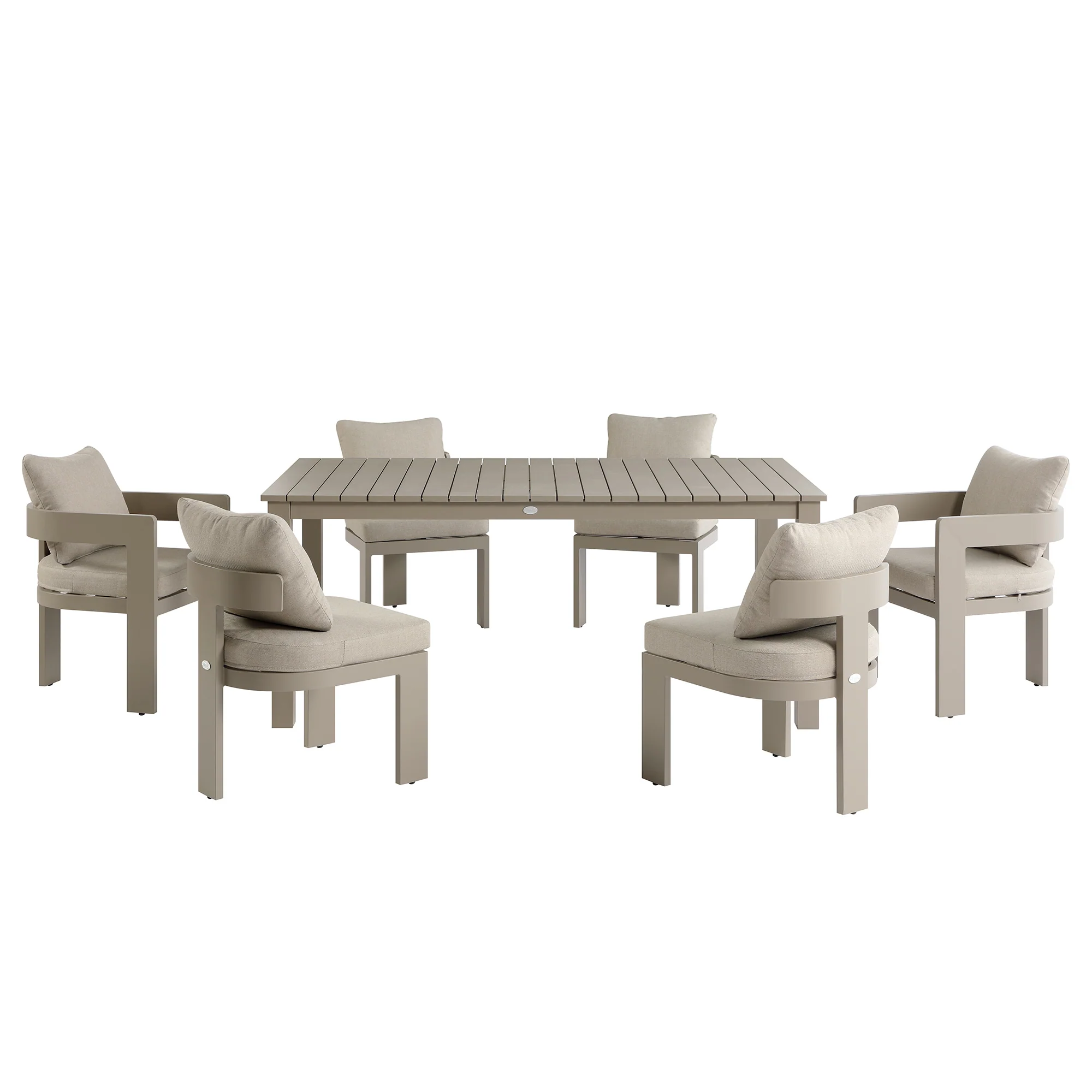 Stanford Outdoor 6-Seater Rectangular Dining Set, Taupe with Light Taupe Fabric - Image 9