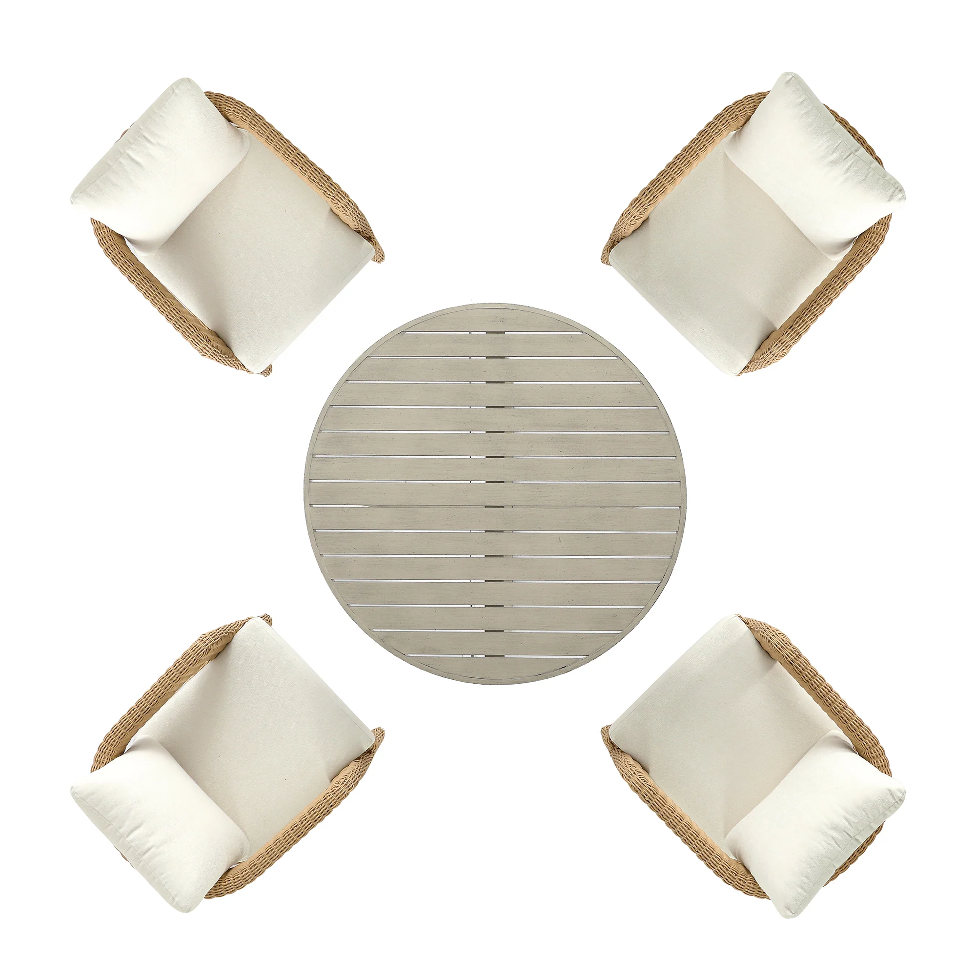 Stanford Round Wicker Outdoor 4-Seater Round Dining Set, Natural - Image 12