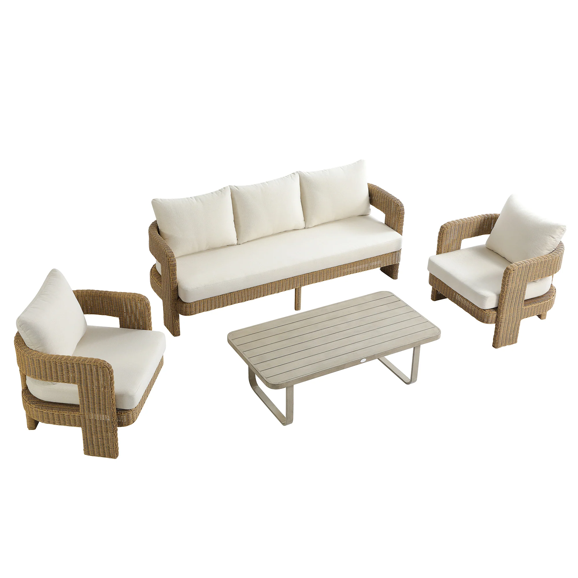 Stanford Round Wicker Outdoor 5-Seater Sofa Set, Natural - Image 13