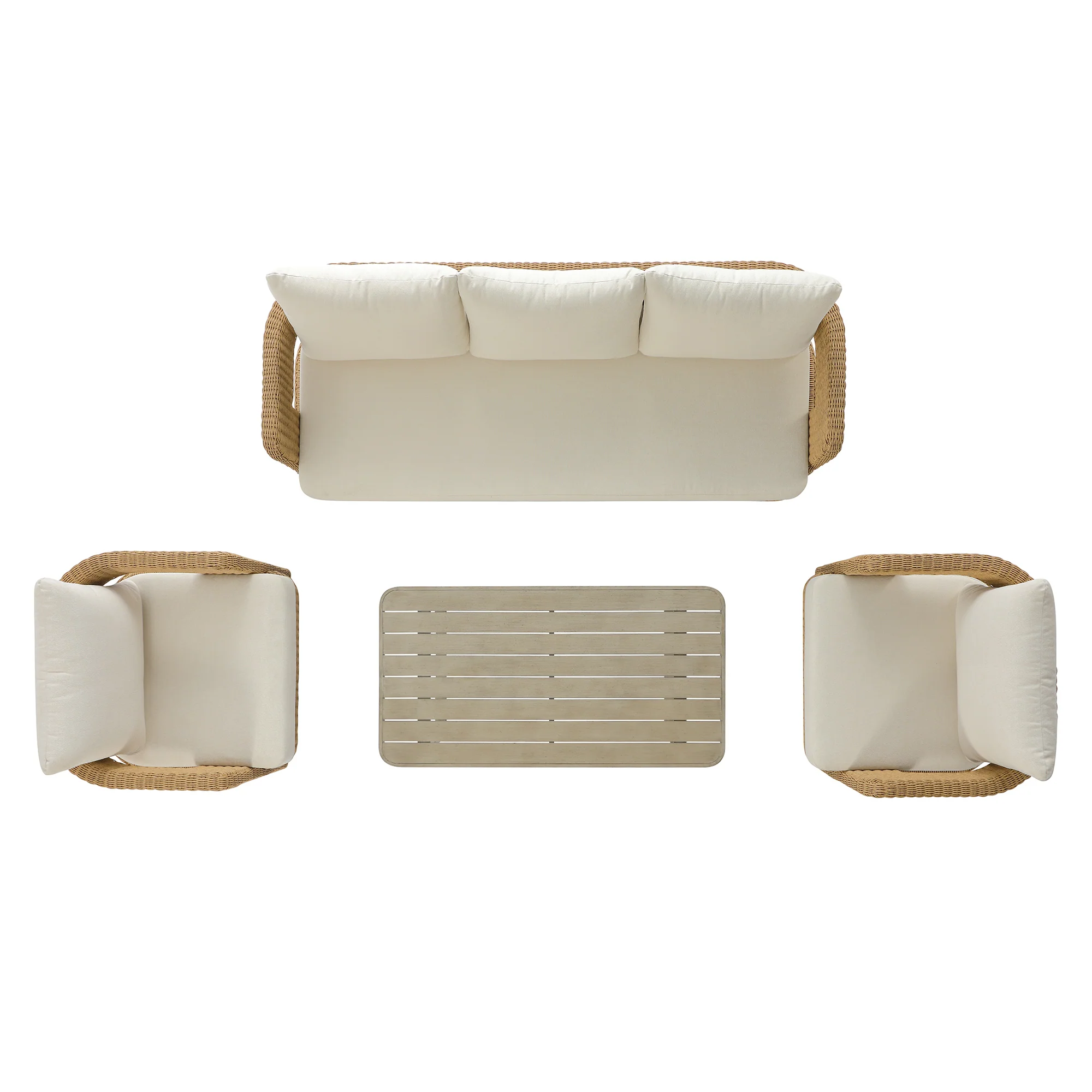 Stanford Round Wicker Outdoor 5-Seater Sofa Set, Natural - Image 14
