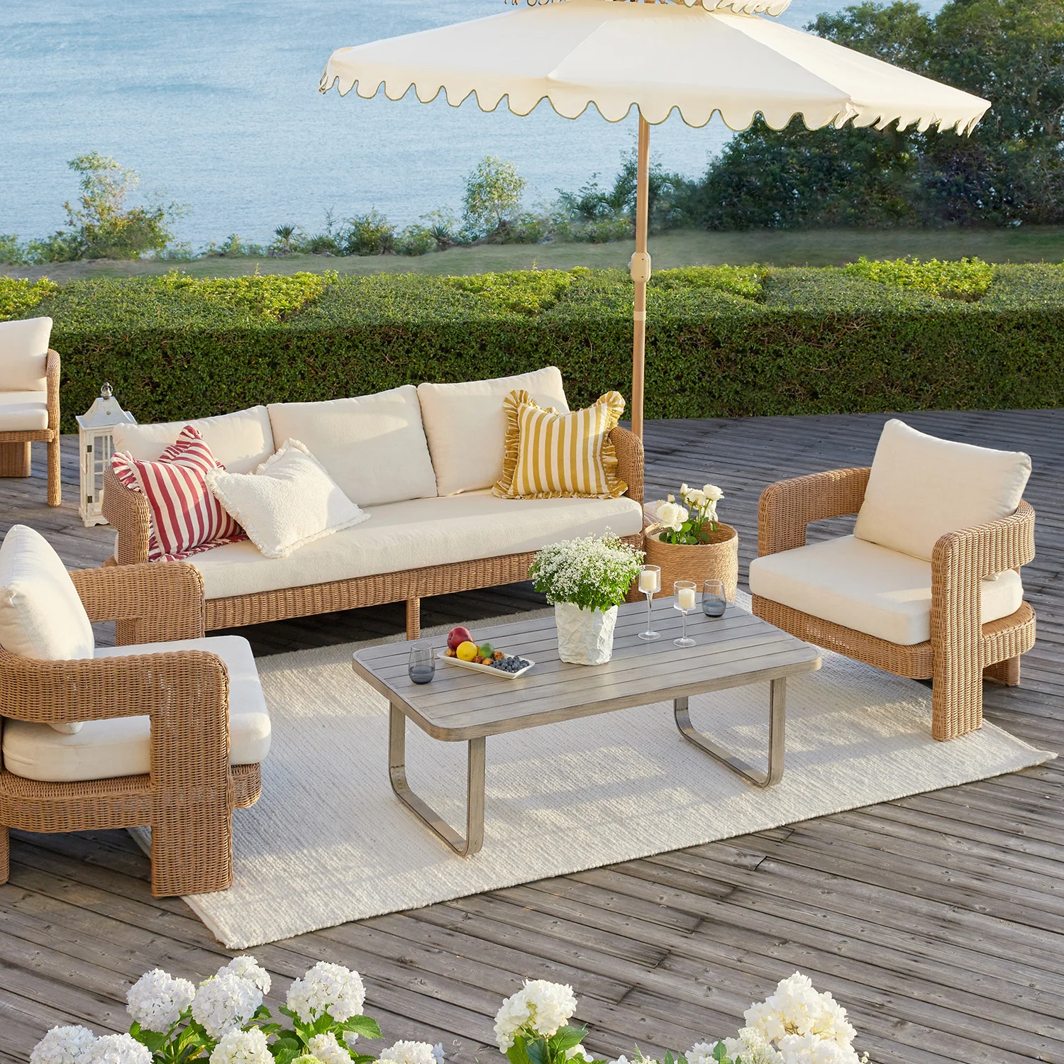 Stanford Round Wicker Outdoor 5-Seater Sofa Set, Natural - Image 3