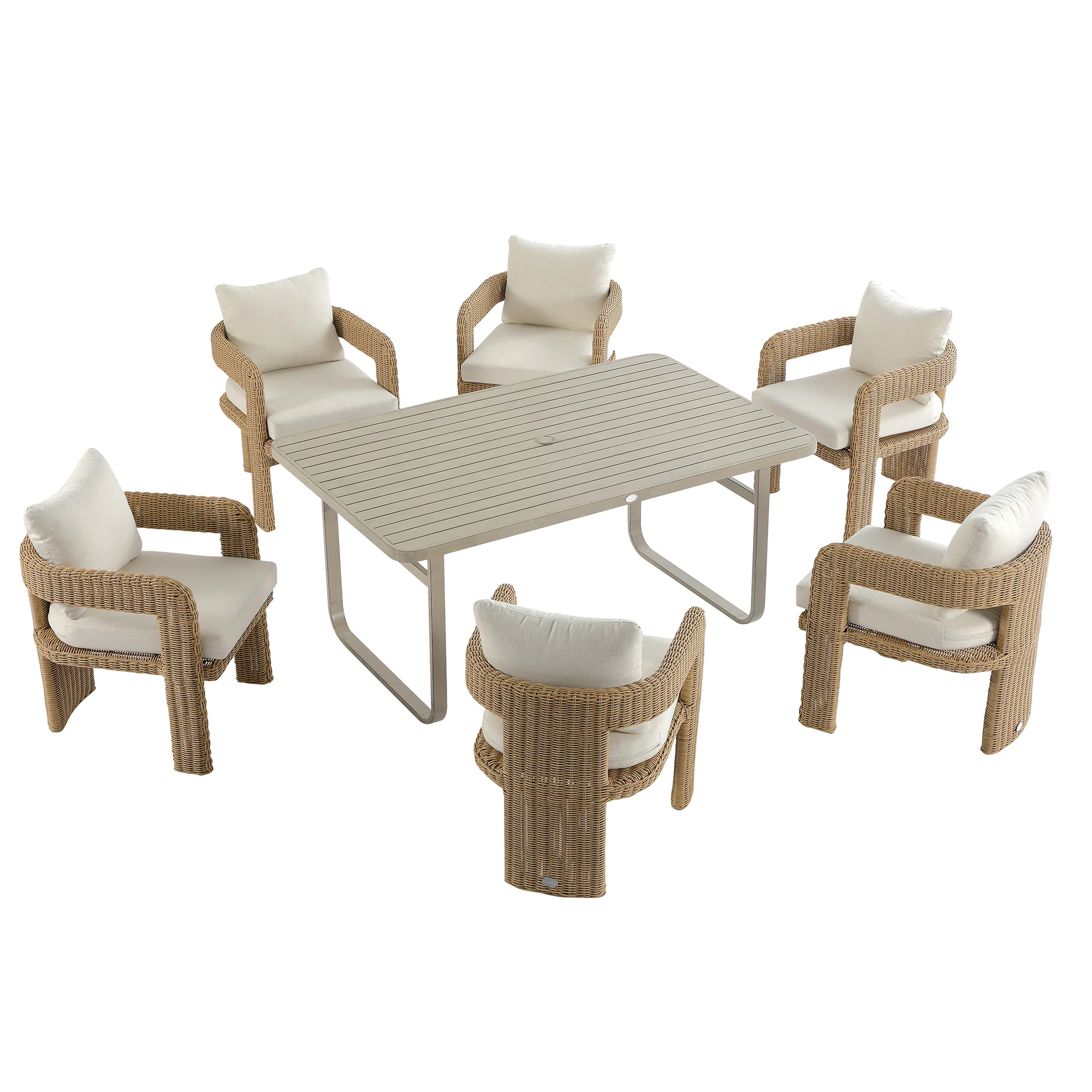 Stanford Round Wicker Outdoor 6-Seater Rectangular Dining Set, Natural - Image 13
