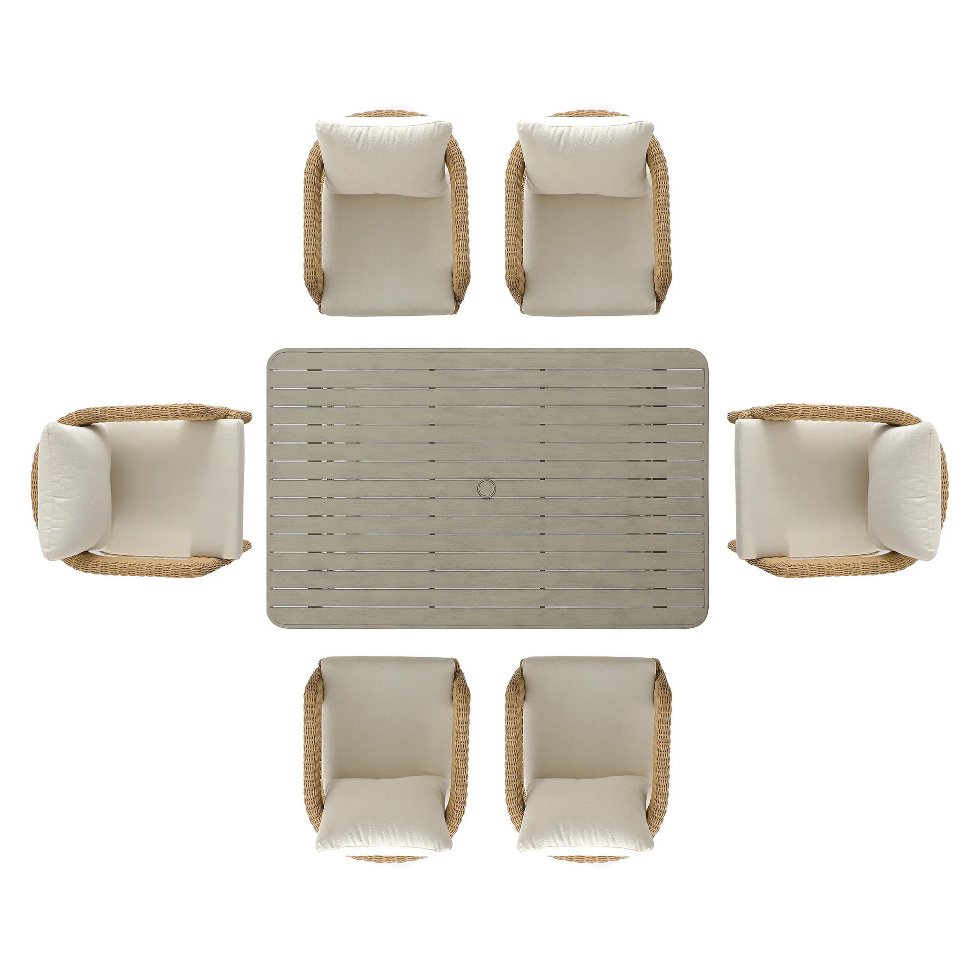 Stanford Round Wicker Outdoor 6-Seater Rectangular Dining Set, Natural - Image 14