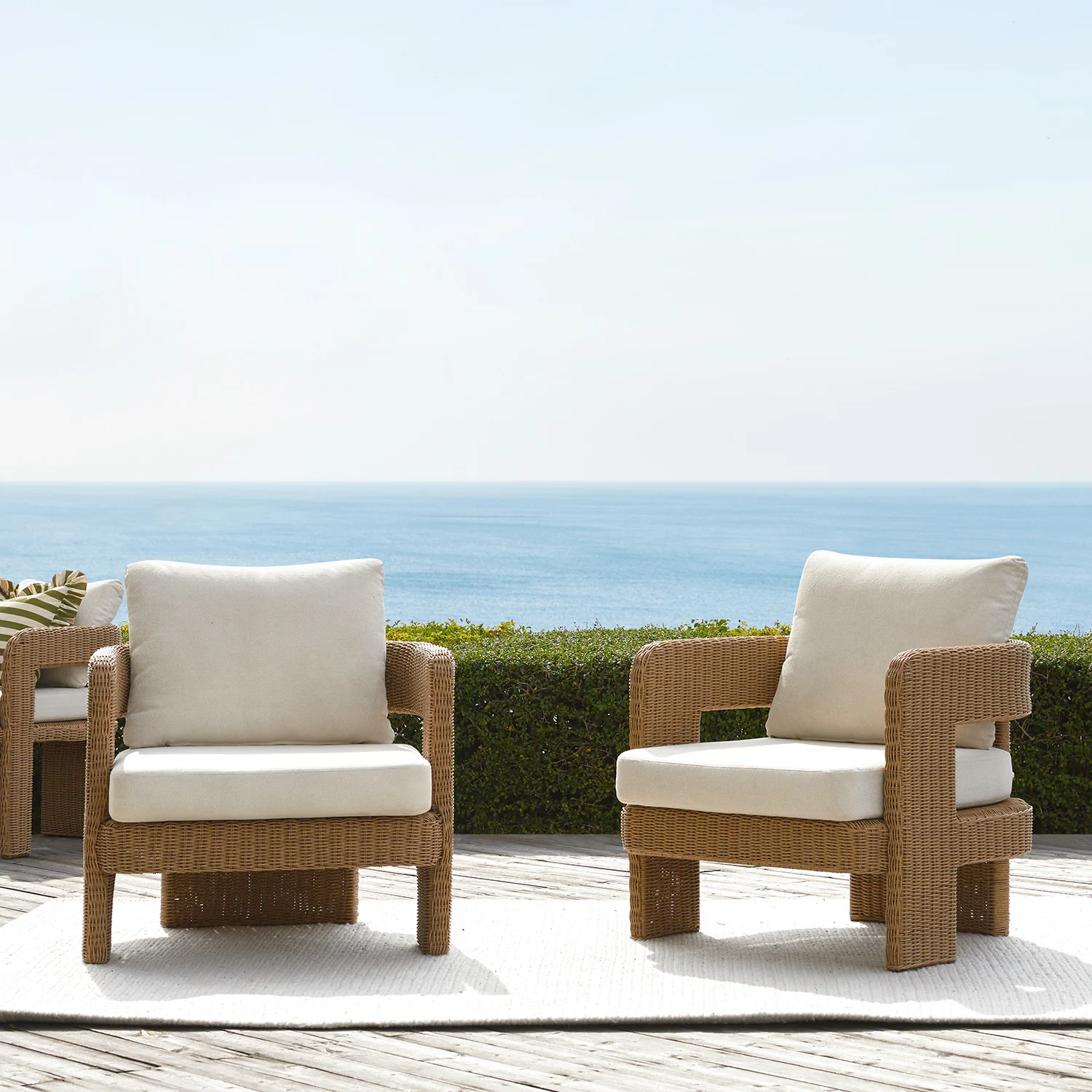 Stanford Round Wicker Outdoor Armchair Set, Natural