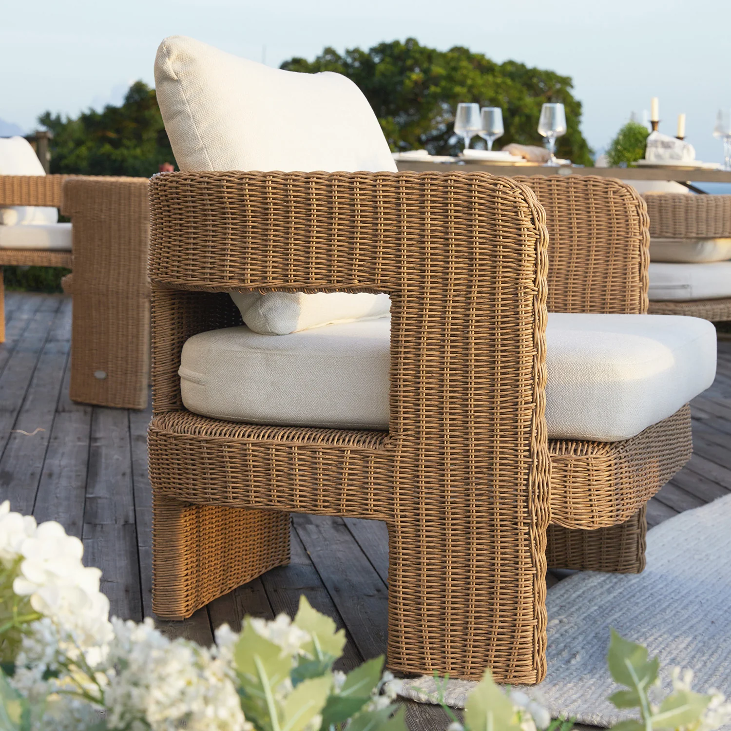 Stanford Round Wicker Outdoor Armchair Set, Natural - Image 4