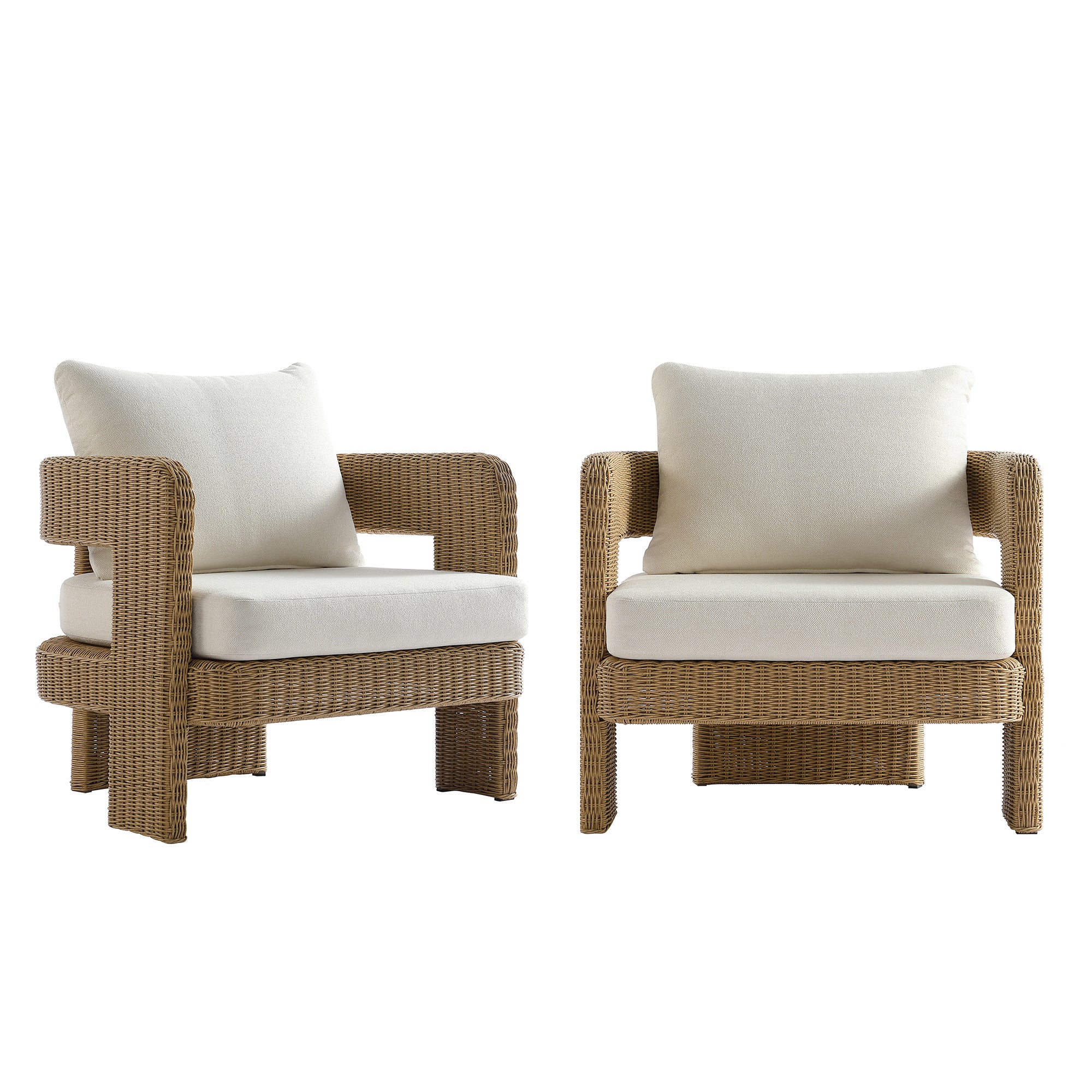 Stanford Round Wicker Outdoor Armchair Set, Natural - Image 6