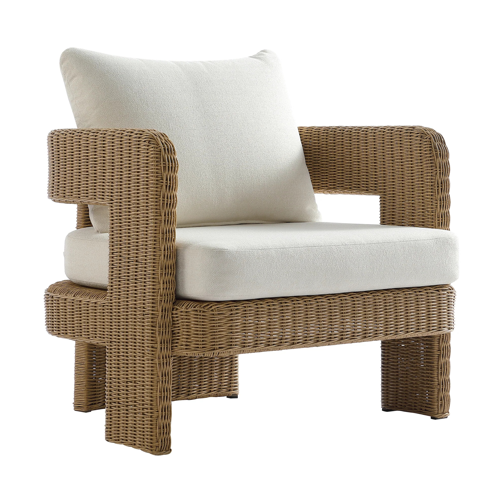 Stanford Round Wicker Outdoor Armchair Set, Natural - Image 9
