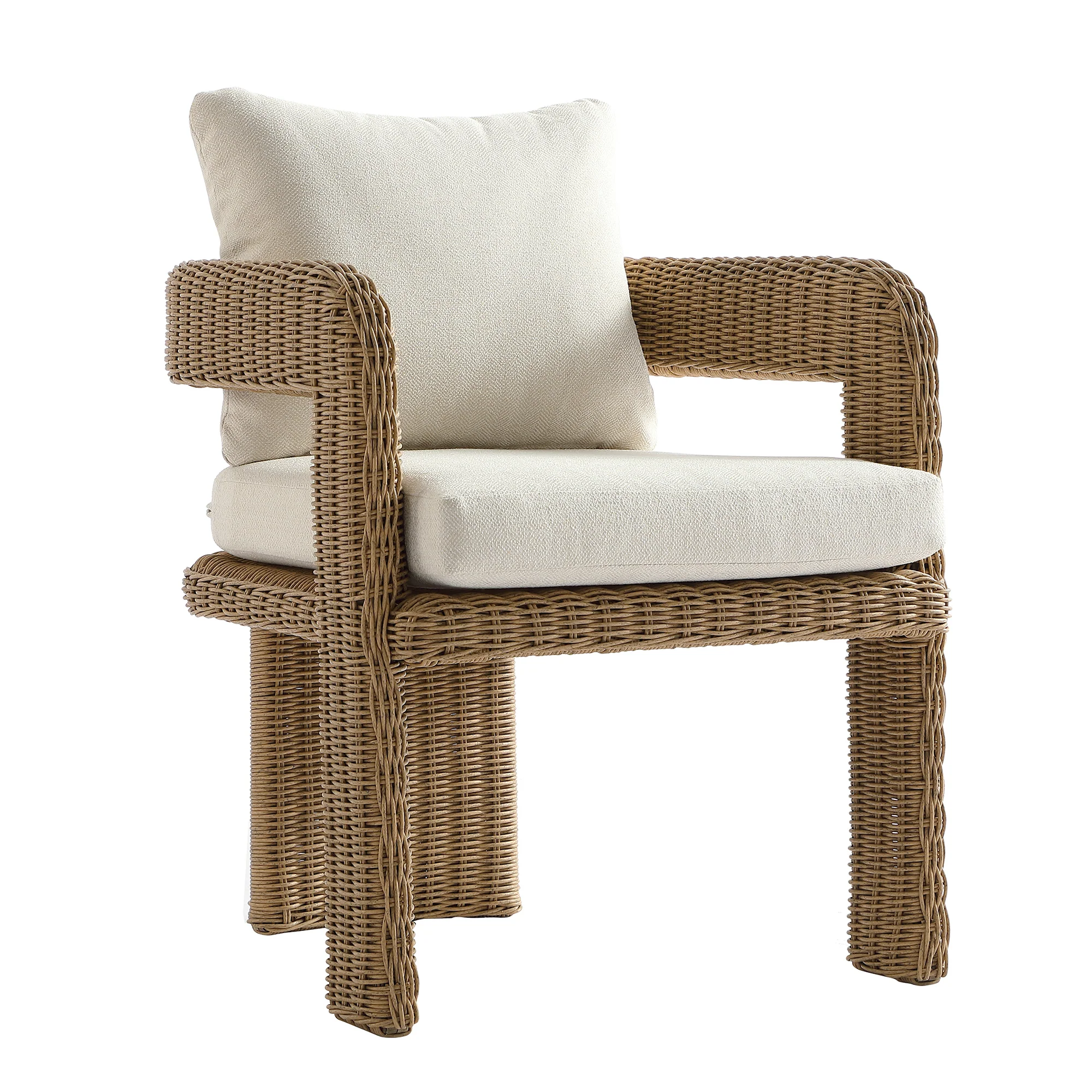 Stanford Round Wicker Outdoor Dining Chair Set, Natural - Image 8