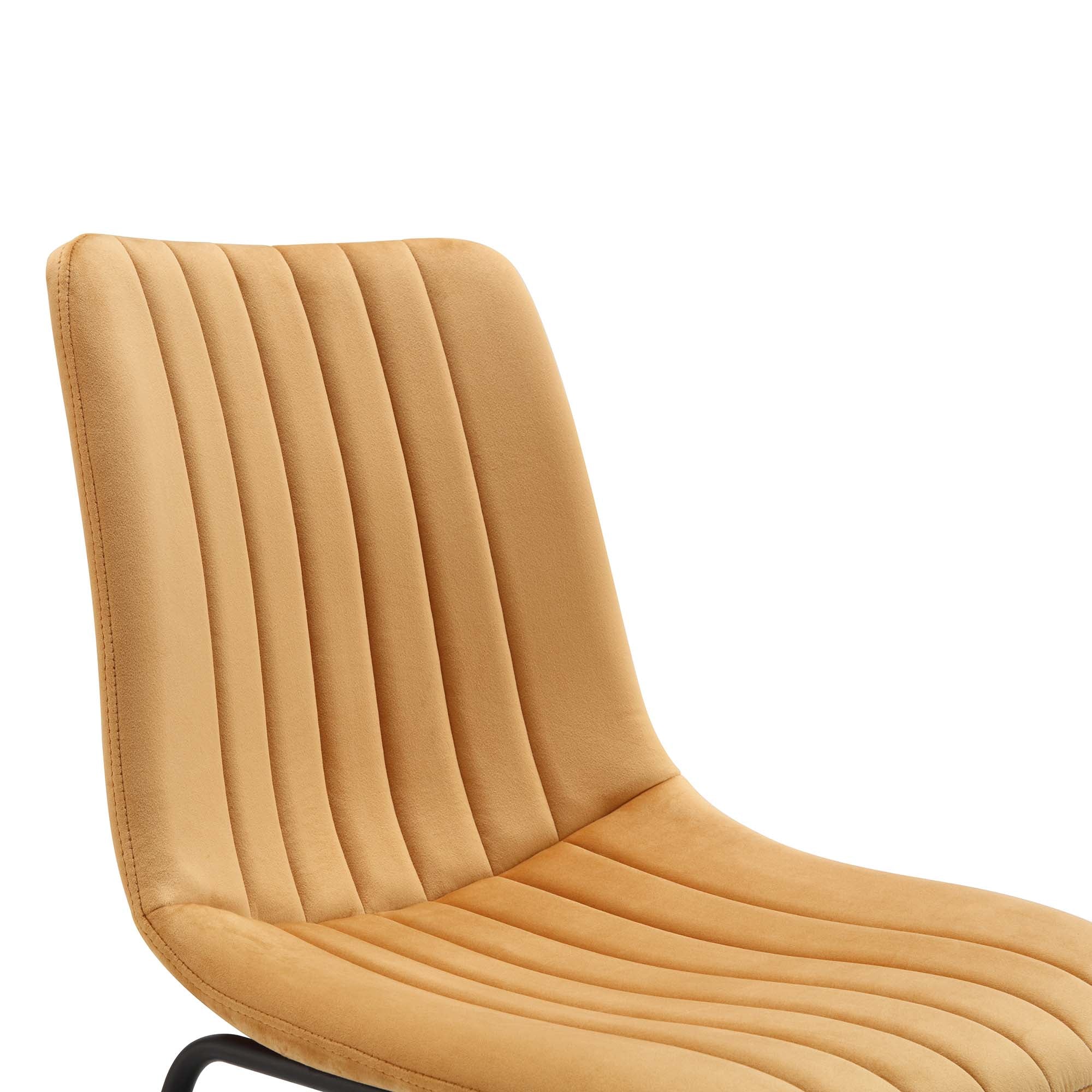 Sutton Set of 2 Mustard Yellow Velvet Fabric Fluted Dining Chairs with Metal Frame - Image 9