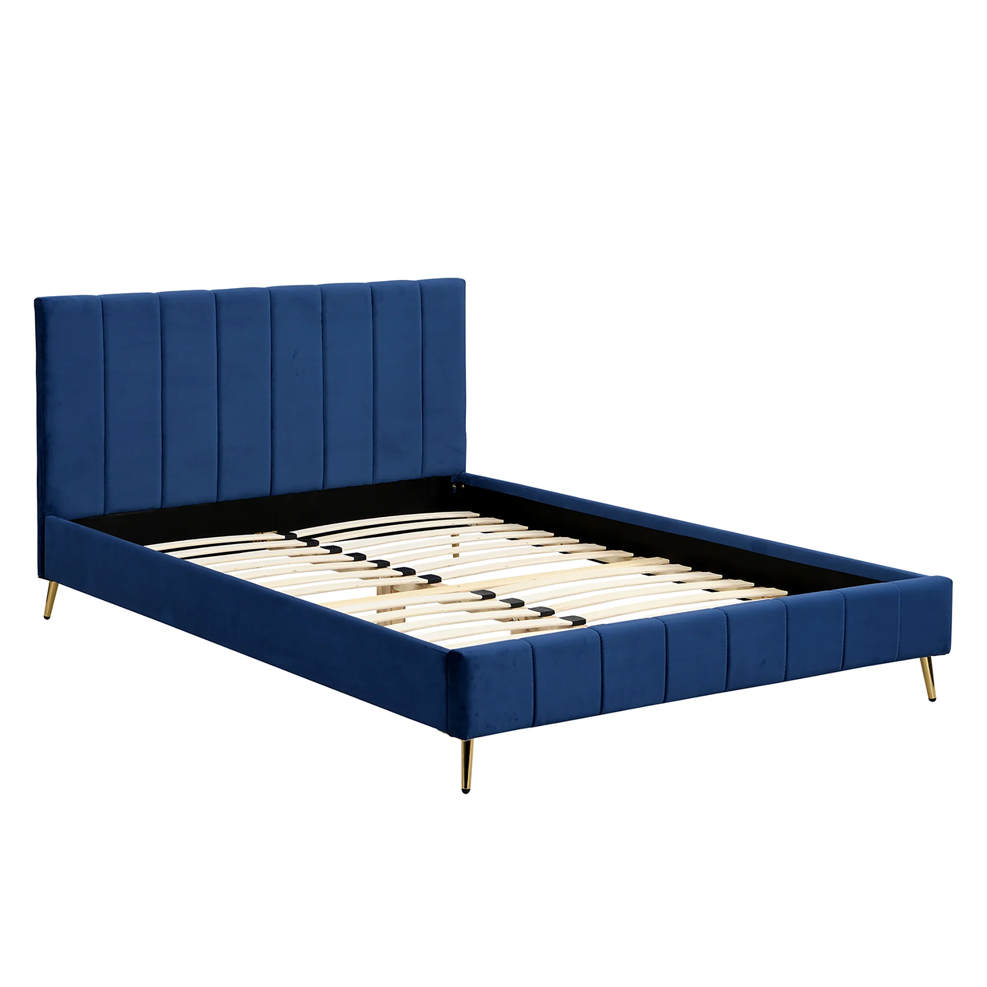 Sylvie Velvet Upholstered Bed Frame with Golden Chrome Legs, Navy Velvet - Image 4