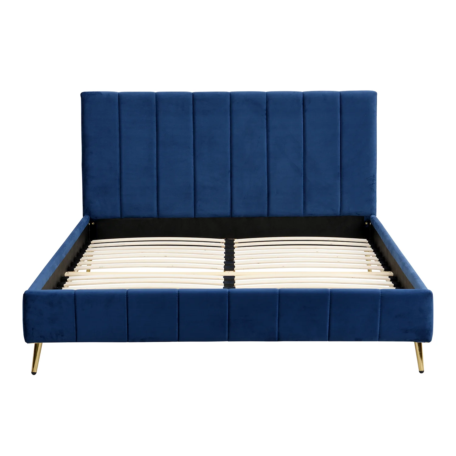 Sylvie Velvet Upholstered Bed Frame with Golden Chrome Legs, Navy Velvet - Image 6