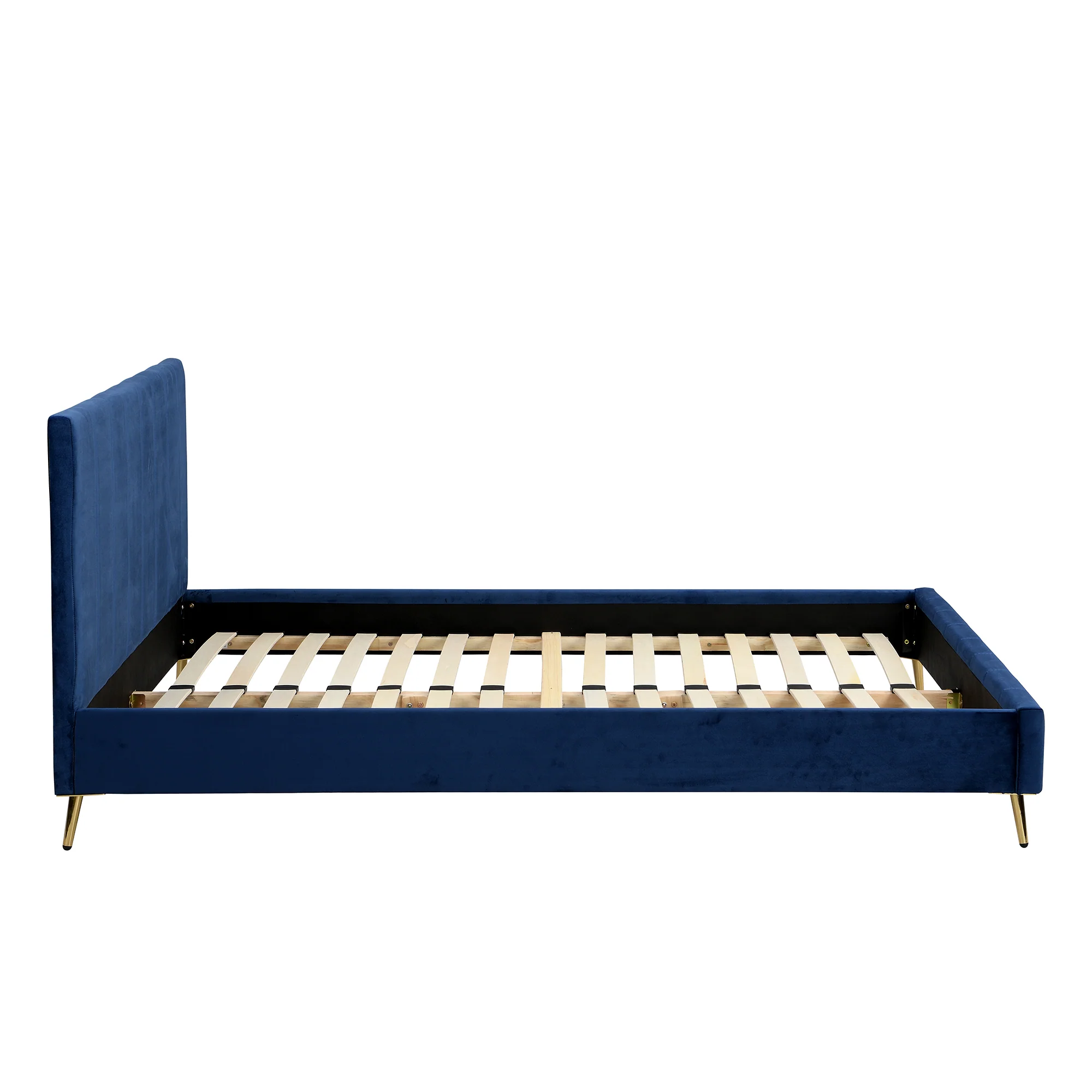 Sylvie Velvet Upholstered Bed Frame with Golden Chrome Legs, Navy Velvet - Image 7