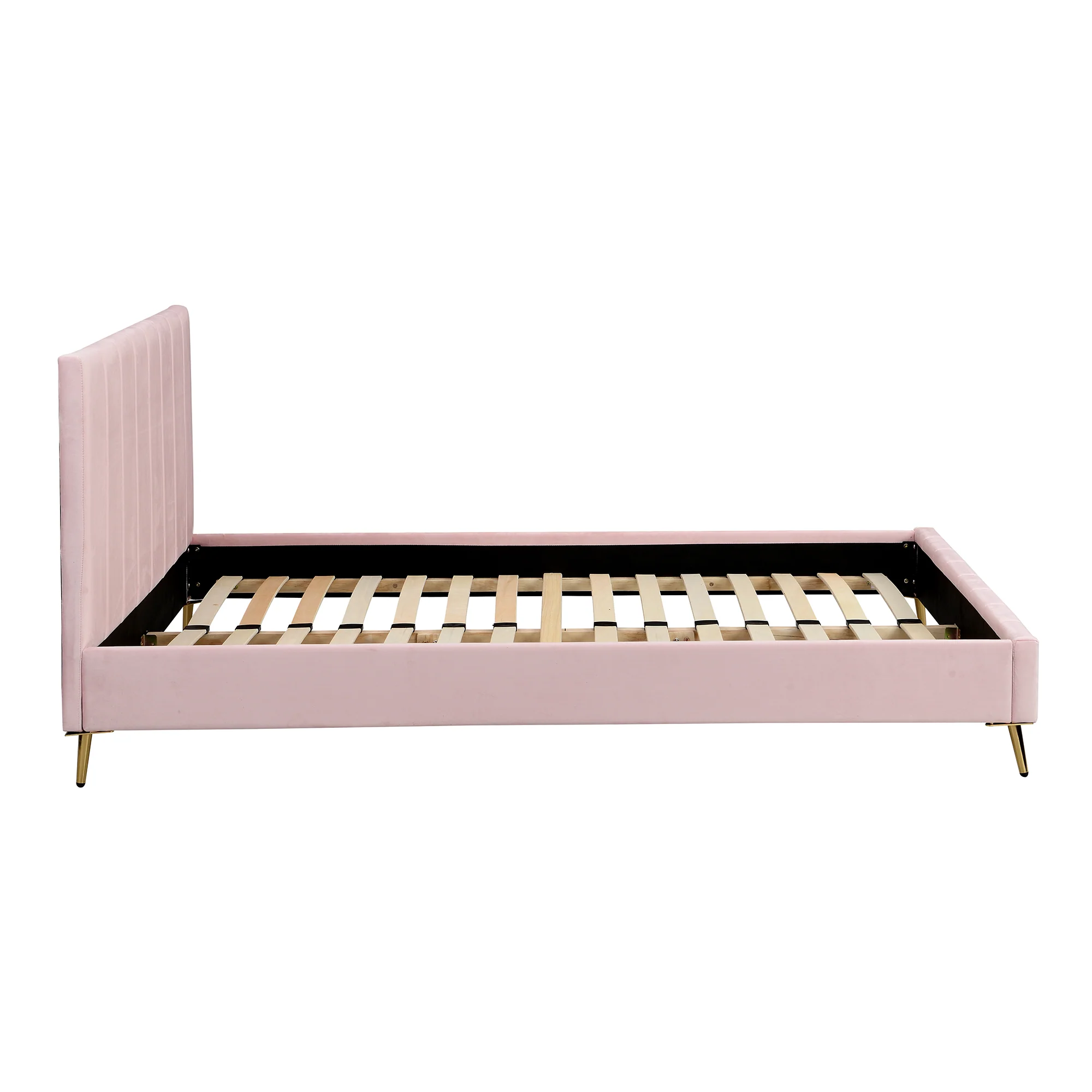 Sylvie Velvet Upholstered Bed Frame with Golden Chrome Legs, Pink Velvet - Image 7