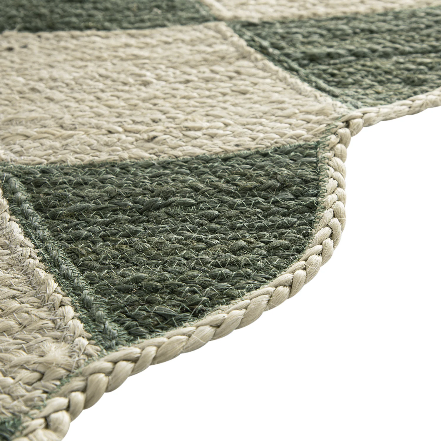 Tabitha Harlequin Diamond Scallop Olive Green & Bleached Jute Hand Braided Rug - Image 5