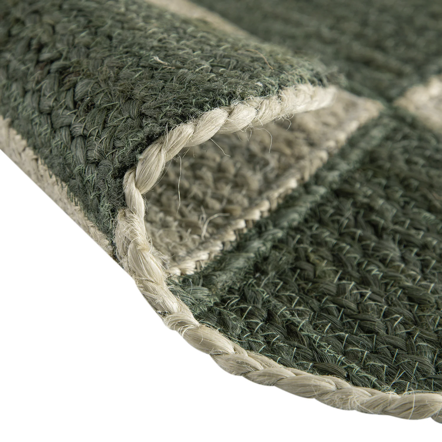 Tabitha Harlequin Diamond Scallop Olive Green & Bleached Jute Hand Braided Rug - Image 6