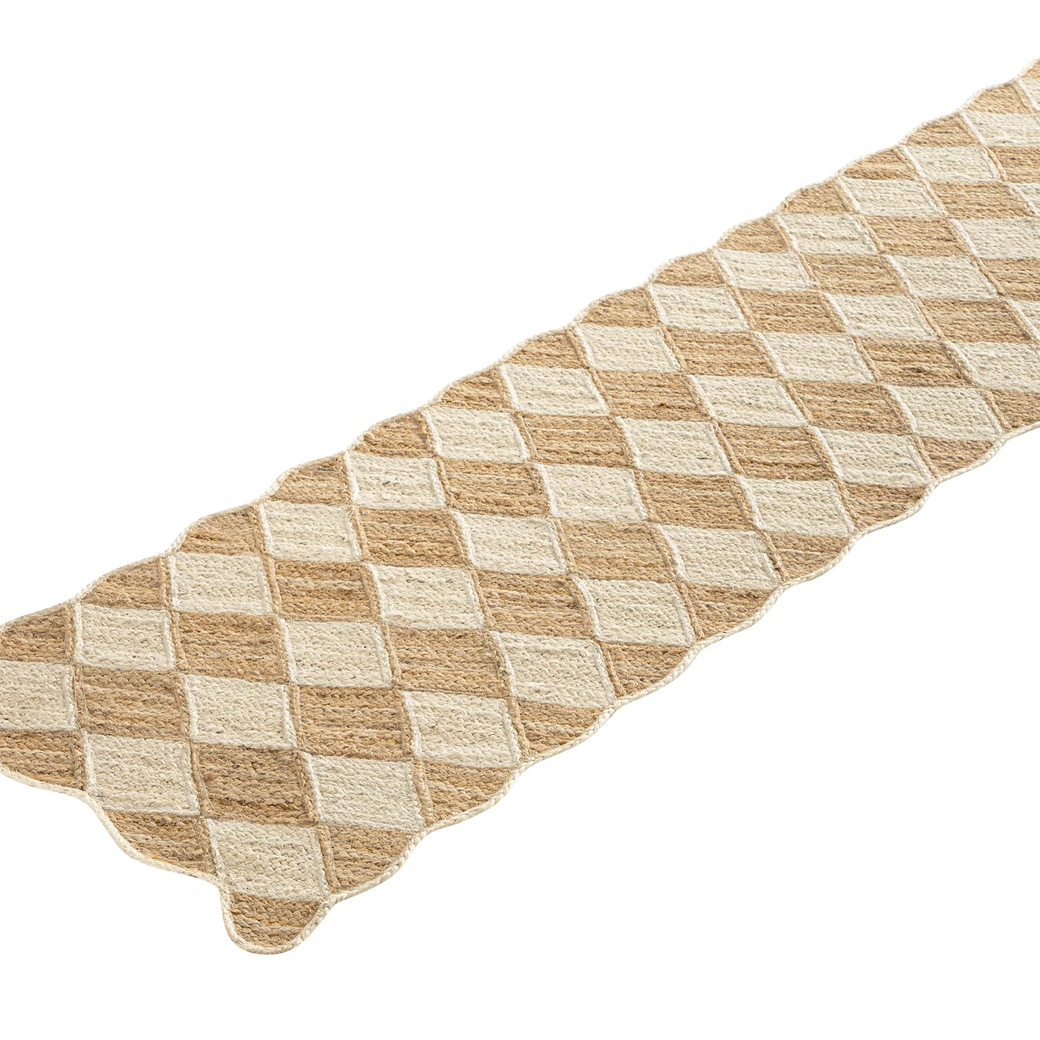 Tabitha Harlequin Diamond Scallop Natural & Bleached Jute Hand Braided Runner - Image 2
