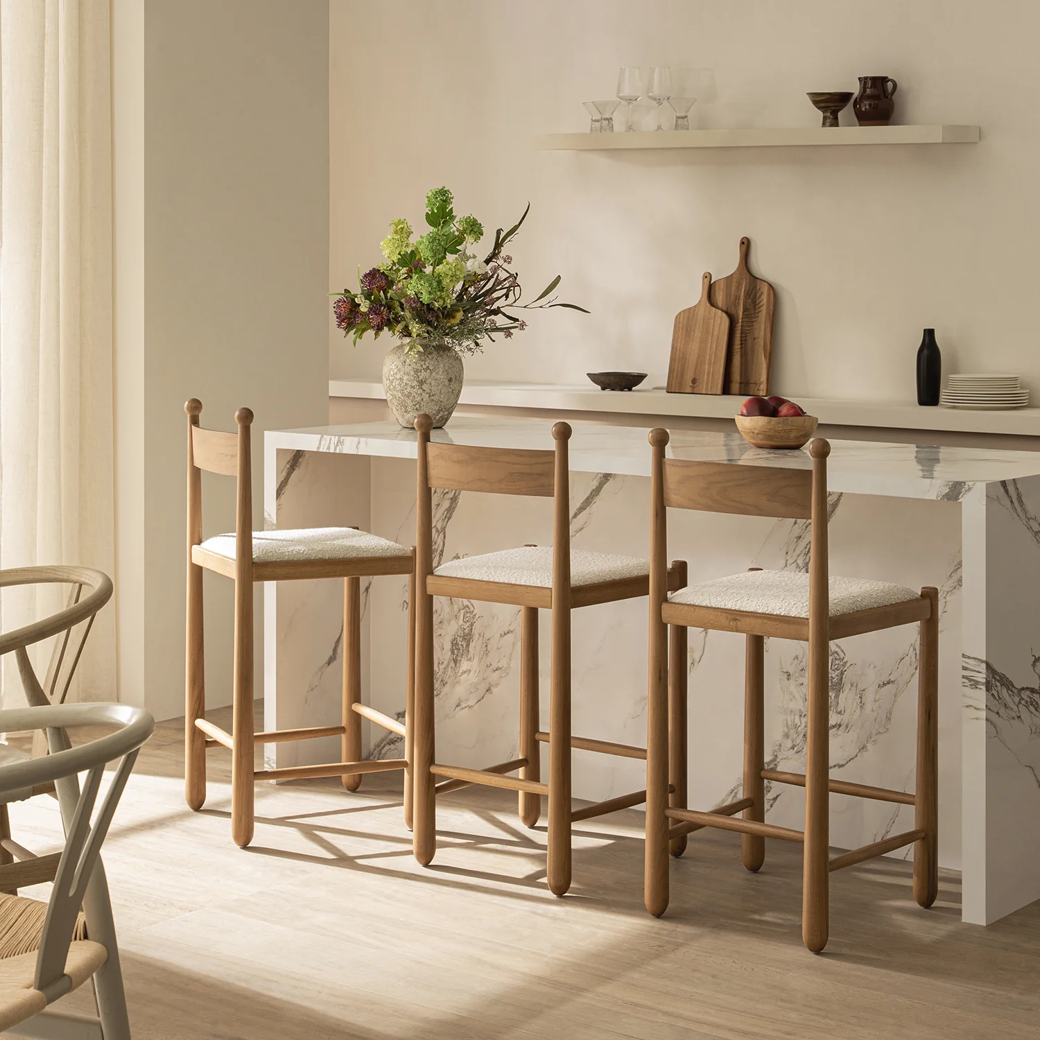 Tama Counter Stool, Ecru Boucle | Natural Oak Frame - Image 2