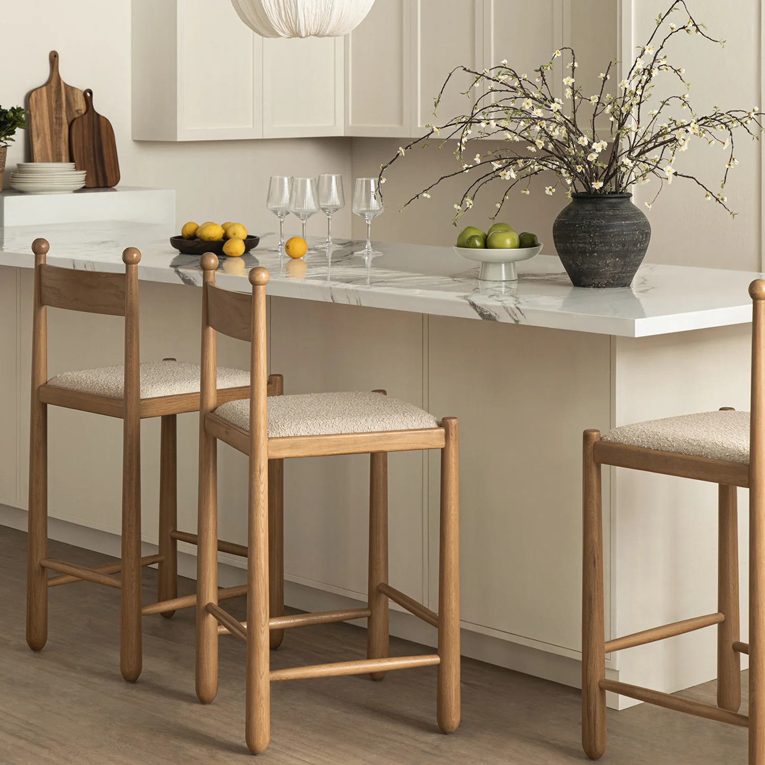 Tama Counter Stool, Light Taupe Boucle | Natural Oak Frame - Image 2