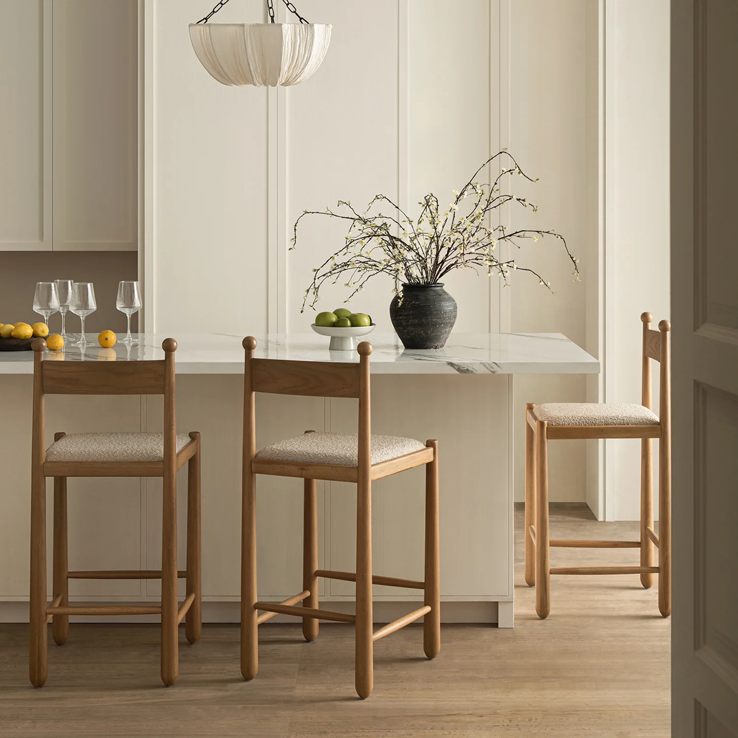 Tama Counter Stool, Light Taupe Boucle | Natural Oak Frame - Image 3