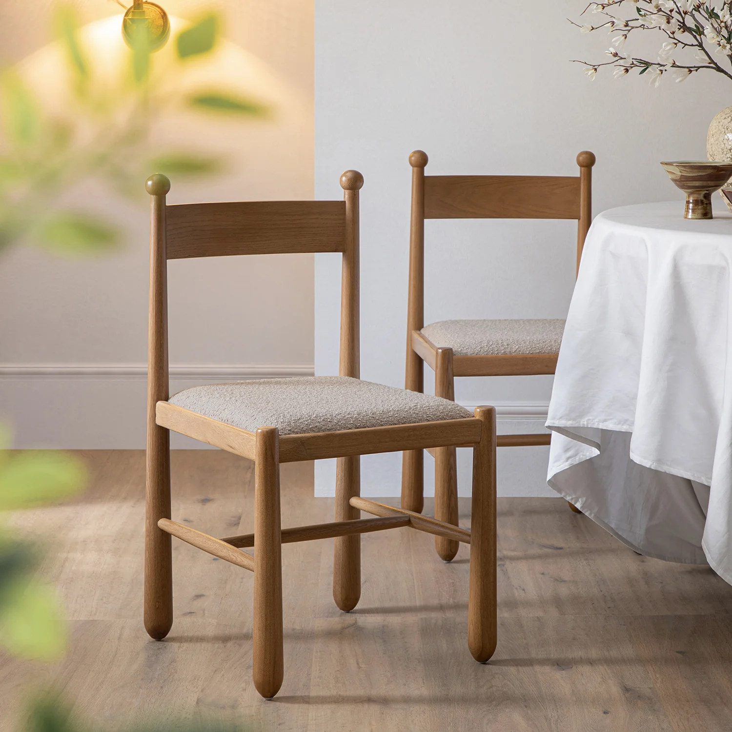 Tama Dining Chair, Light Taupe Boucle | Natural Oak Frame - Image 2
