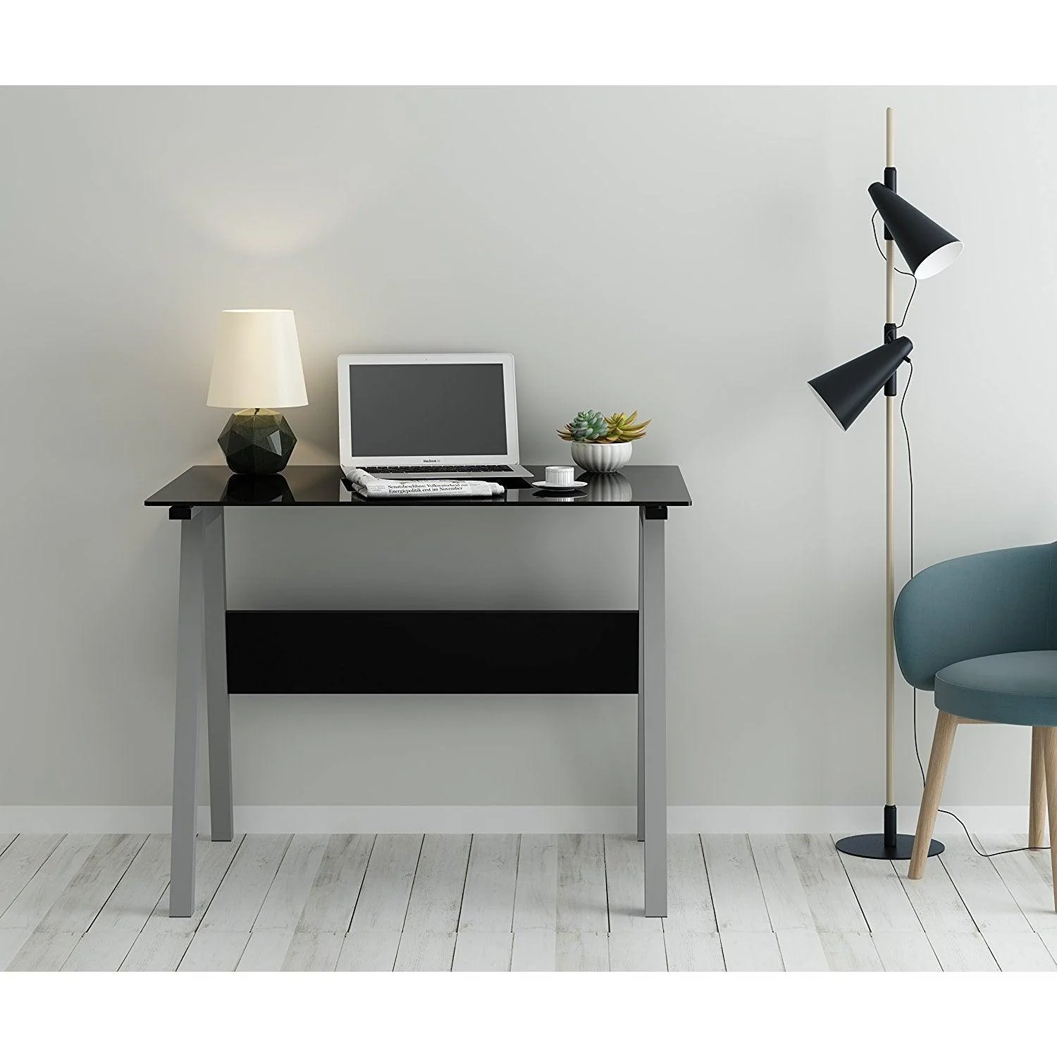 Tempered Glass Top Computer Desk 100 x 70 x 75 cm, Black - Image 3