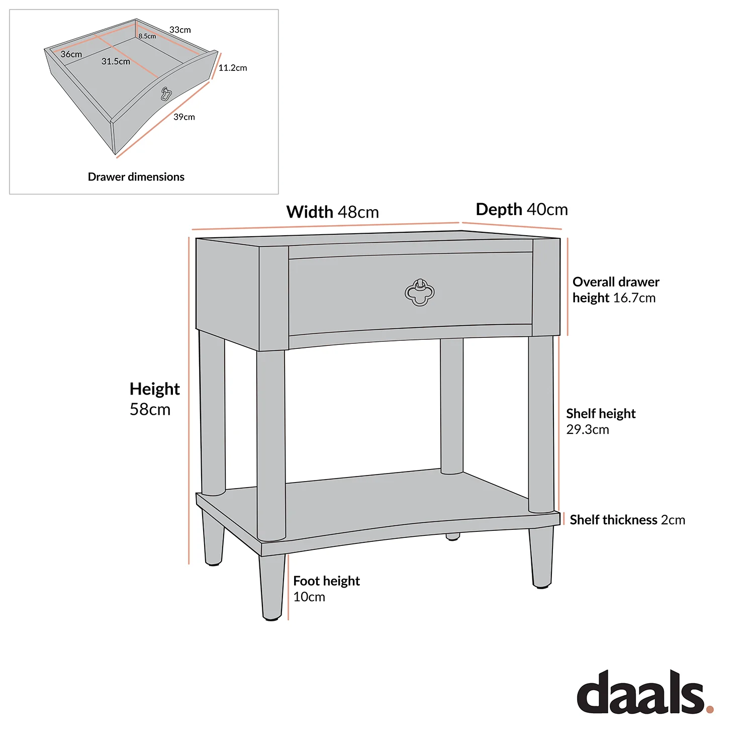 Thalia Concave 1 Drawer Bedside Table, Natural - Image 6