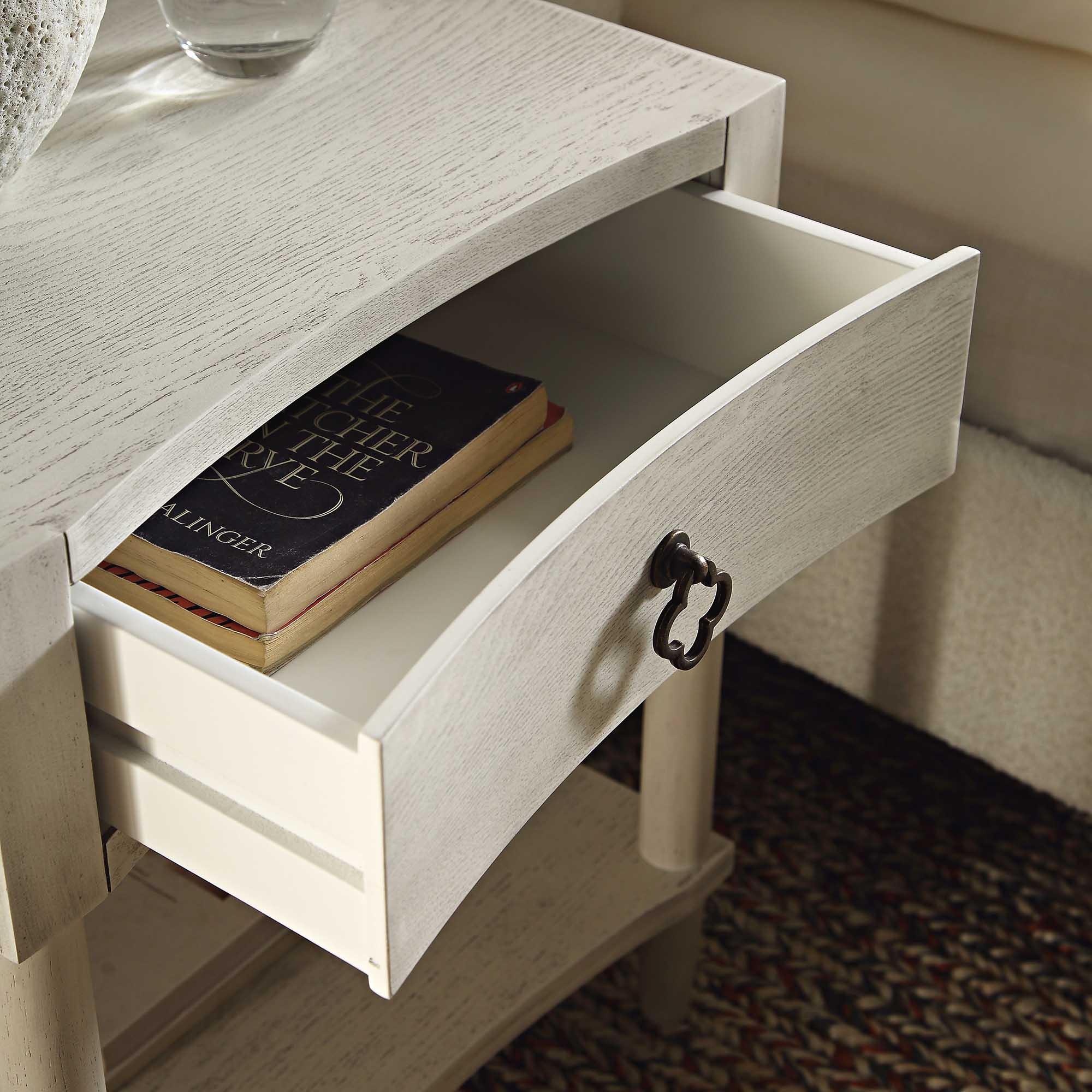 Thalia Concave 1 Drawer Bedside Table, Washed White - Image 3
