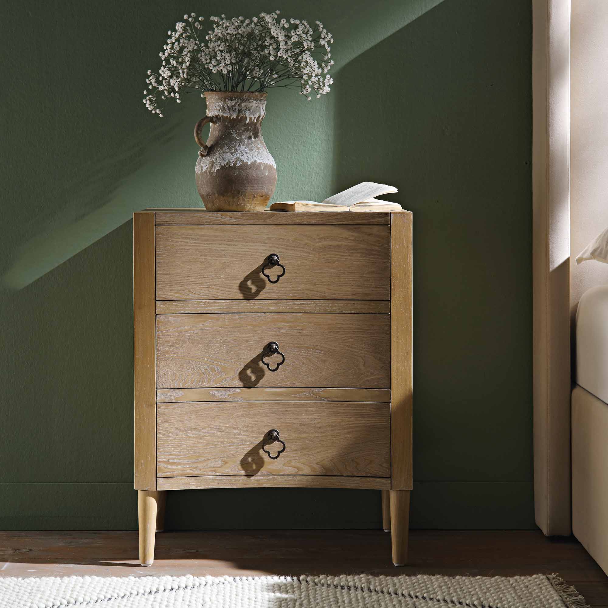 Thalia Concave 3 Drawer Bedside Table, Natural - Image 2