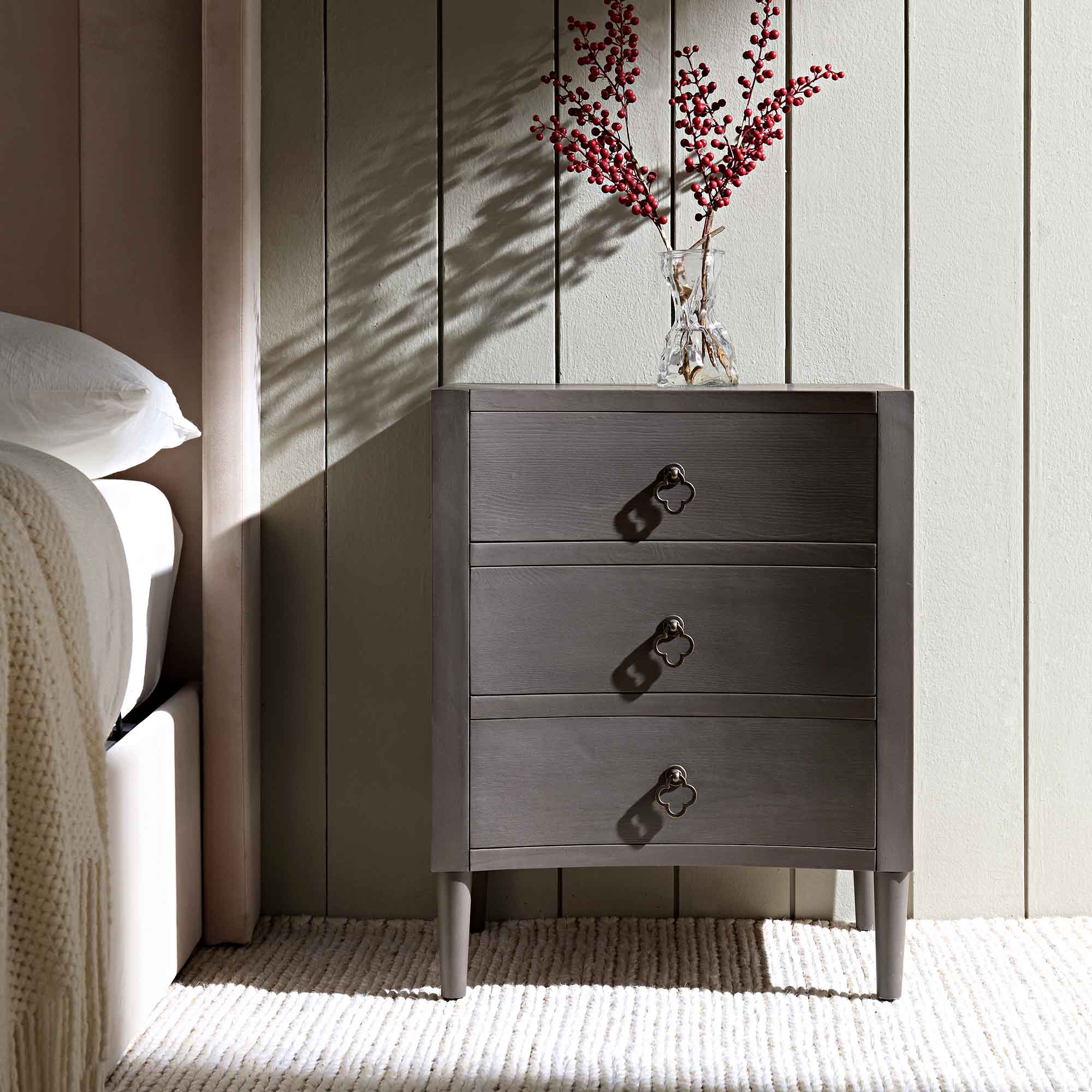 Thalia Concave 3 Drawer Bedside Table, Silver Oak - Image 2