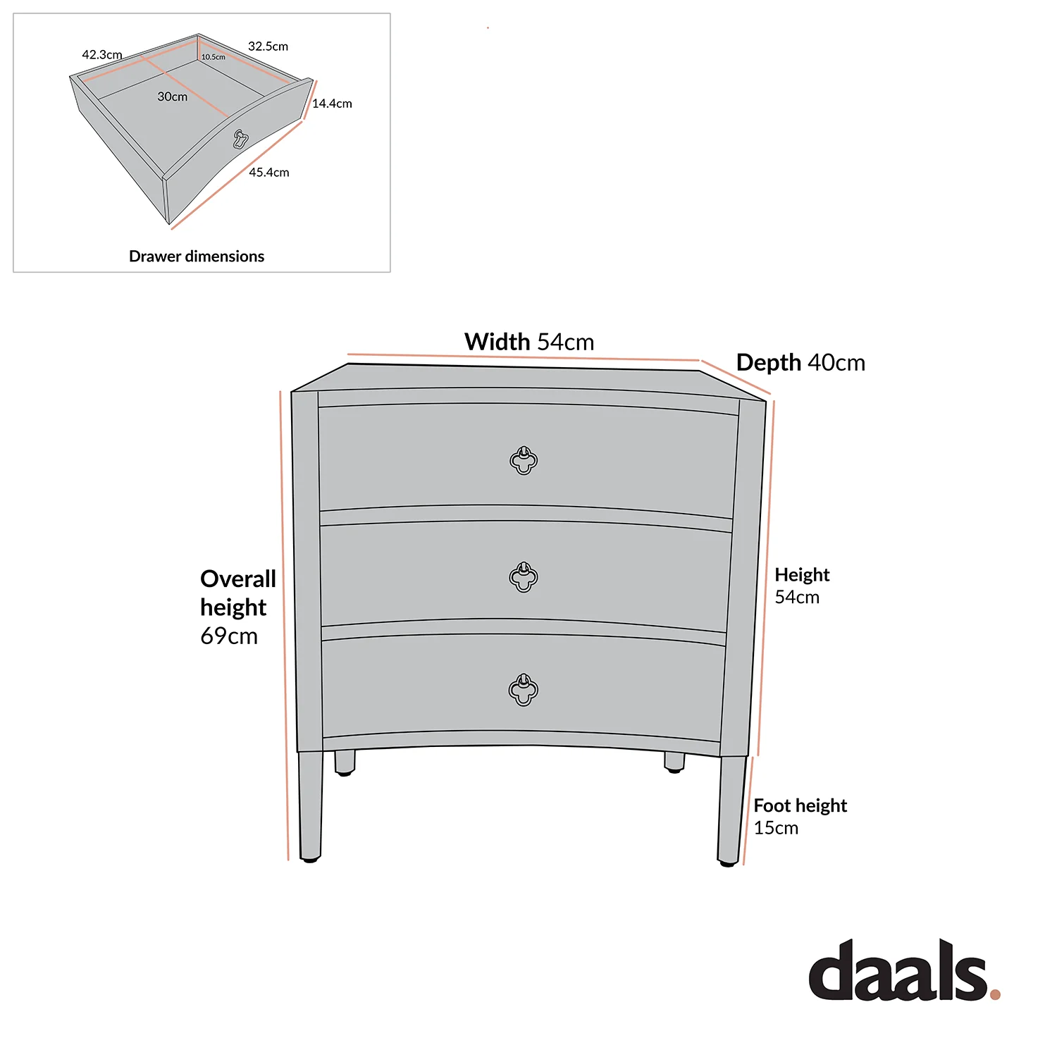 Thalia Concave 3 Drawer Bedside Table, Silver Oak - Image 6