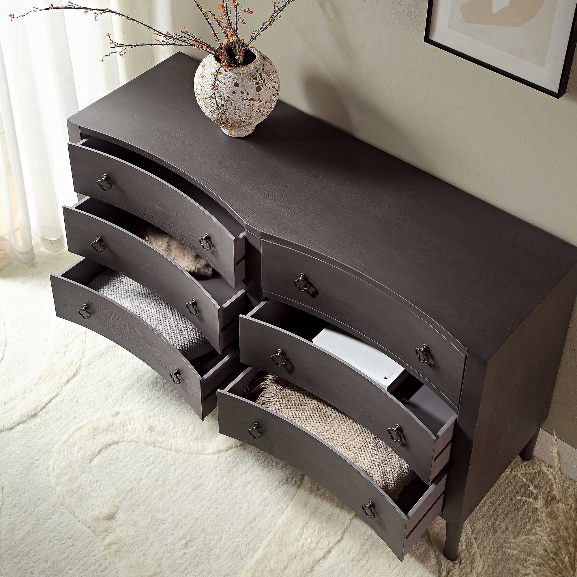 Thalia Concave Double Chest of Drawers, Silver Oak - Image 3