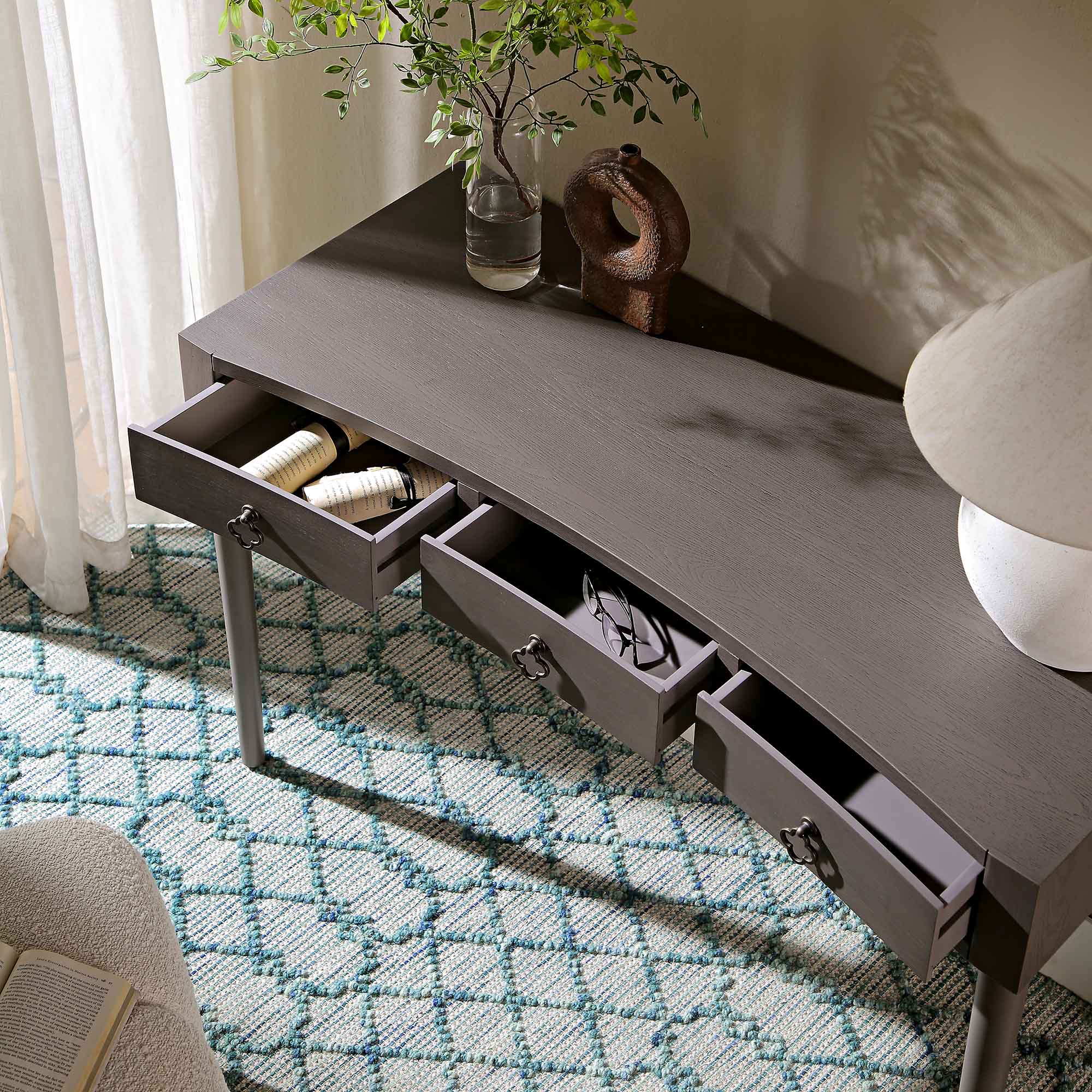 Thalia Concave Dressing Table, Silver Oak - Image 3
