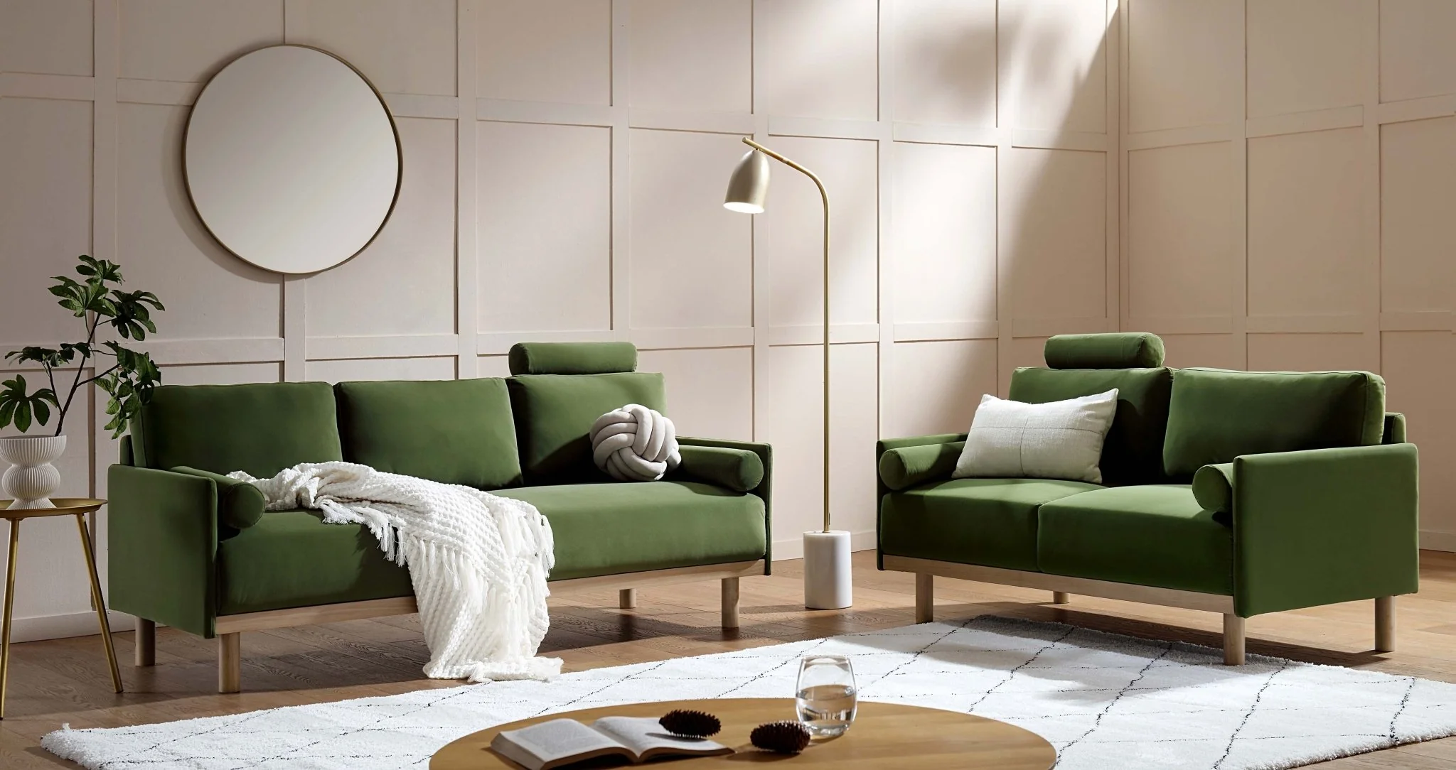 Timber Fern Green Velvet Sofa, 3-Seater - Image 3