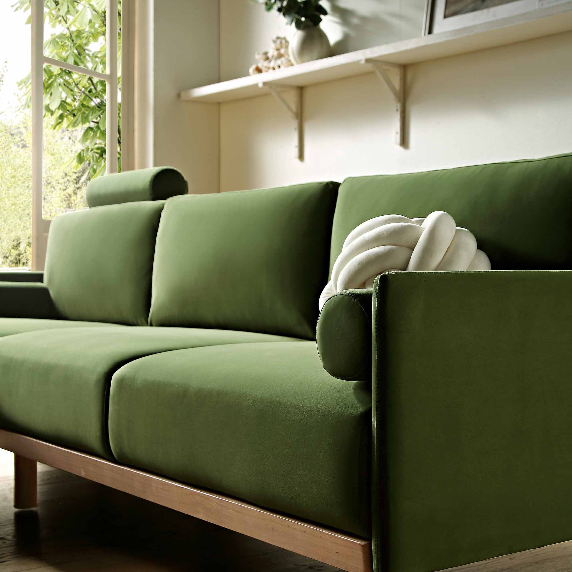 Timber Fern Green Velvet Sofa, Large 3-Seater Chaise Sofa Left Hand Facing - Image 4