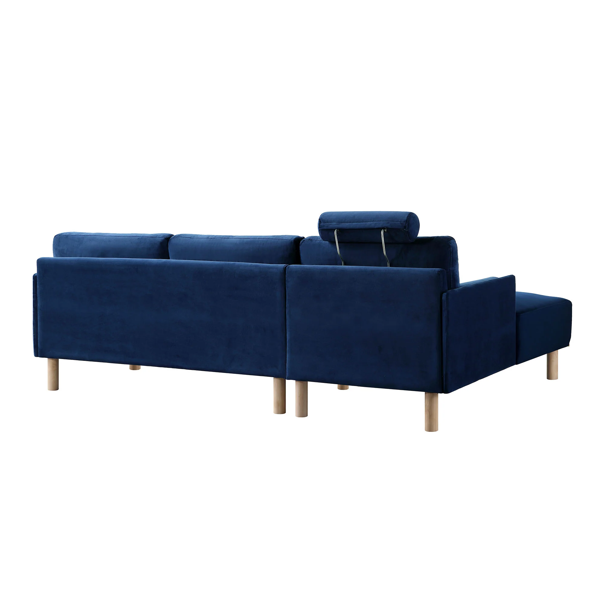 Timber Navy Blue Velvet Sofa, Large 3-Seater Chaise Sofa Left Hand Facing - Image 9