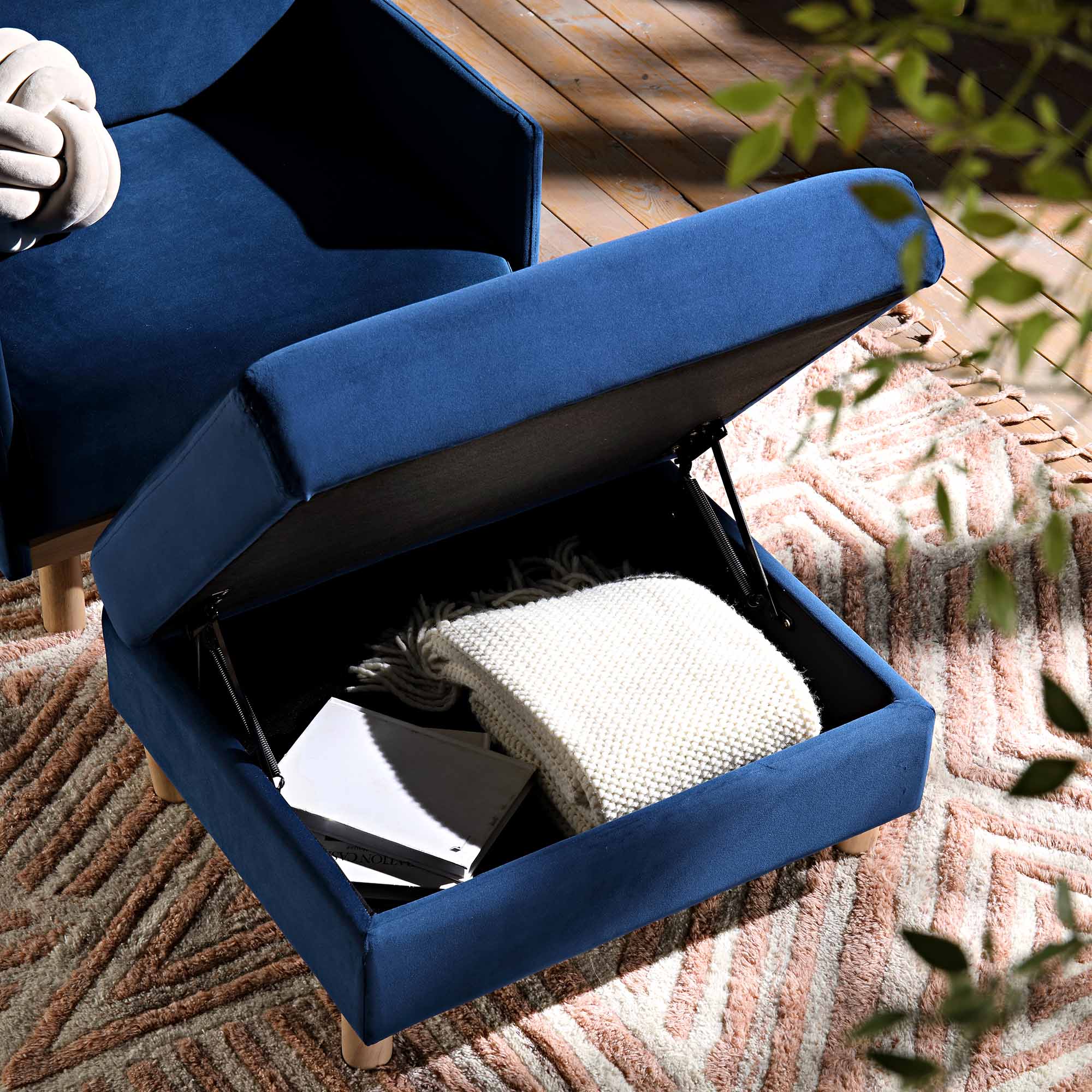Timber Navy Blue Velvet Storage Ottoman - Image 3