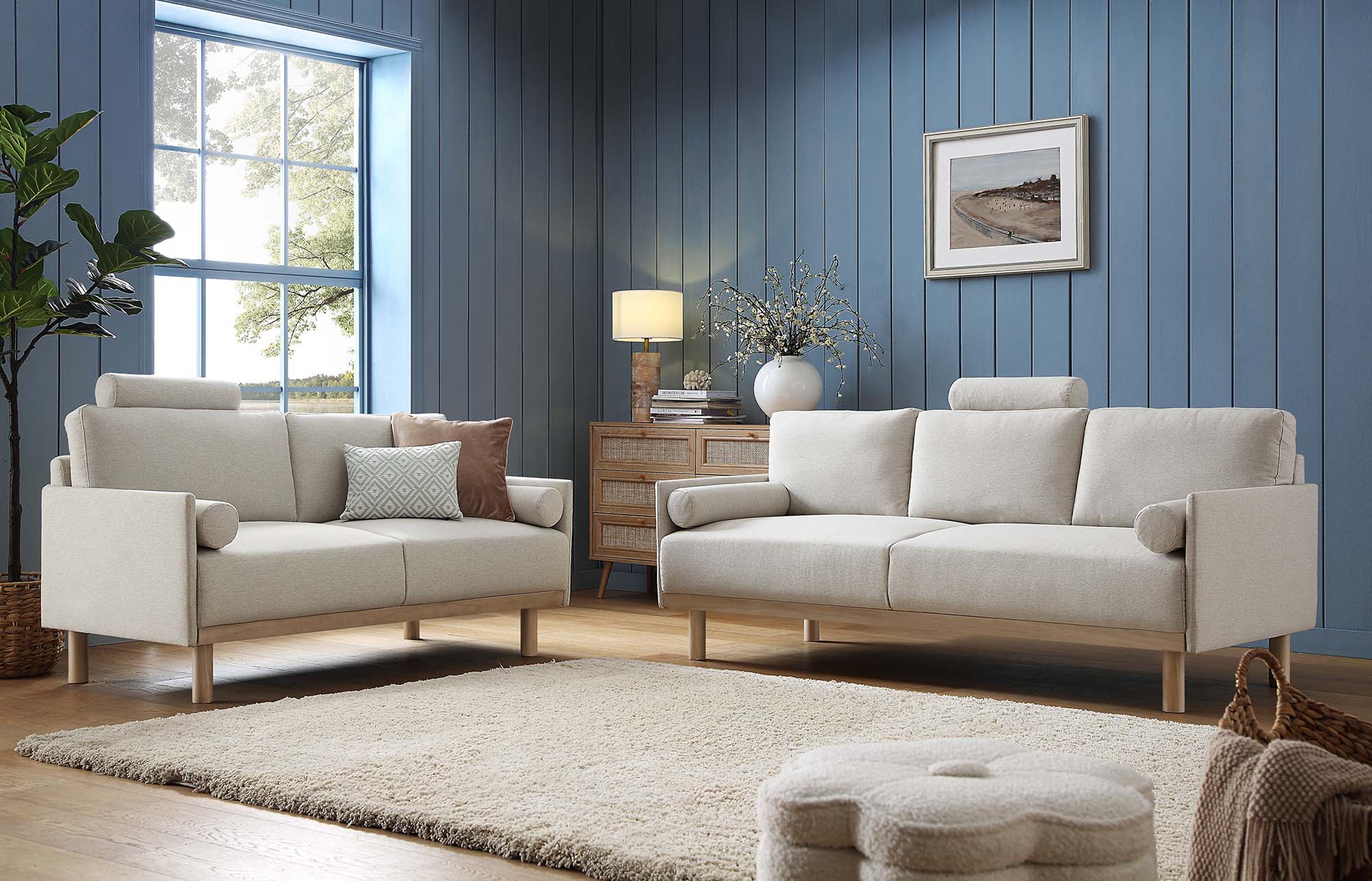 Timber Oatmeal Fabric Sofa, 2-Seater - Image 3