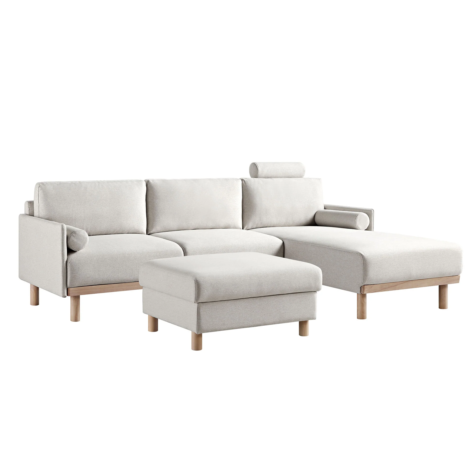 Timber Oatmeal Fabric Sofa, Large 3-Seater Chaise Sofa Right Hand Facing - Image 8
