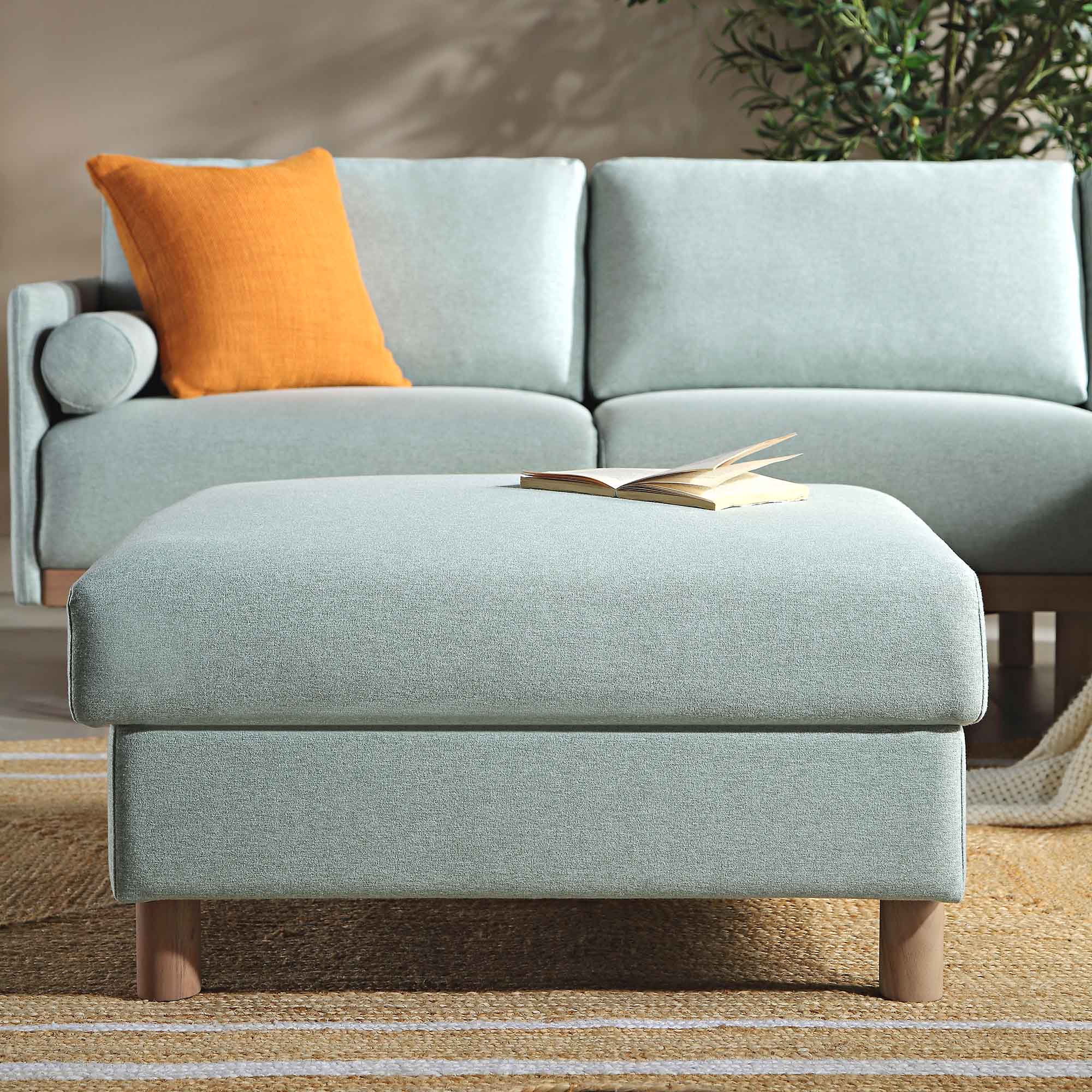 Timber Sage Green Fabric Storage Ottoman - Image 3