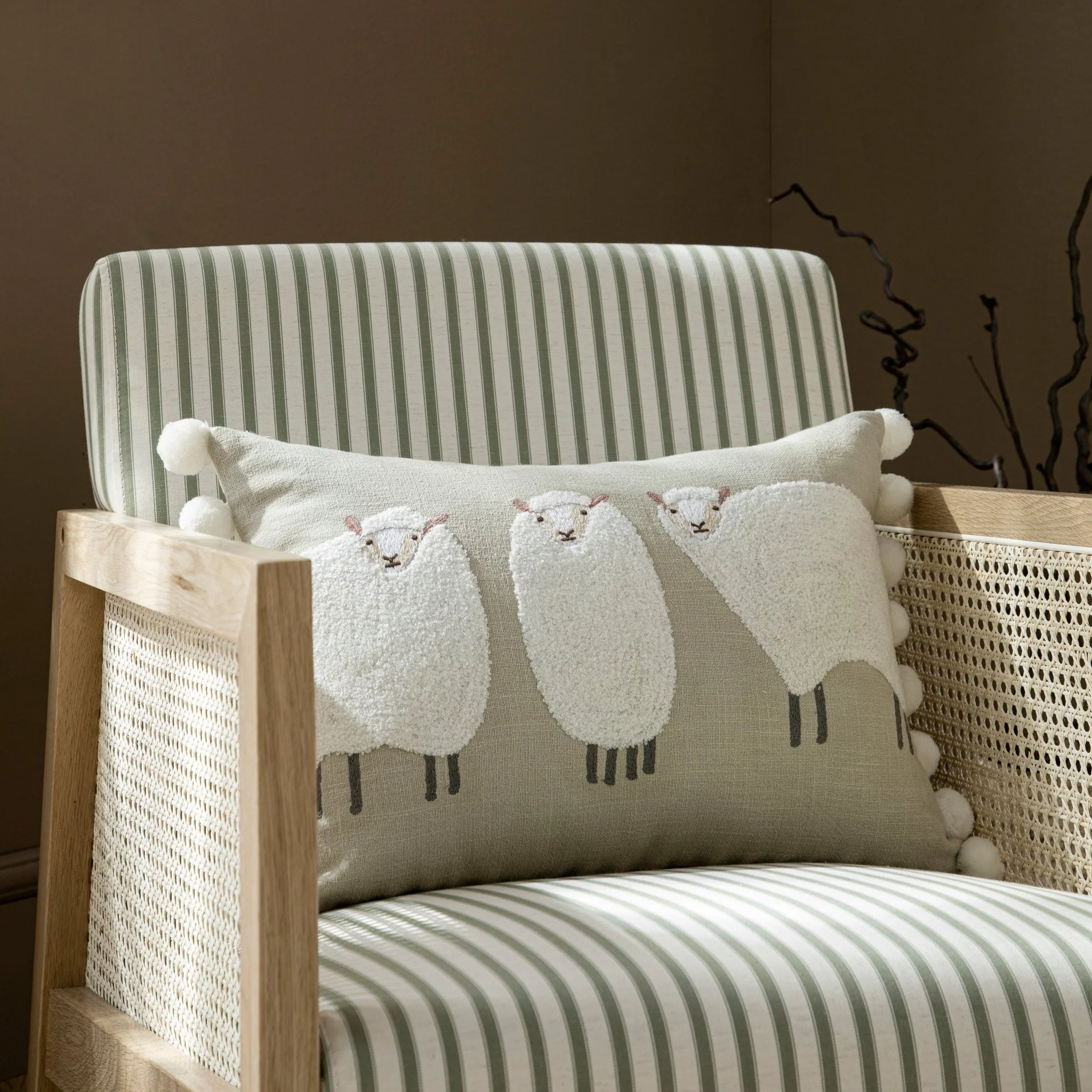 Country Collection Trio Of Sheep Wool Embroidered Cushion - Image 2
