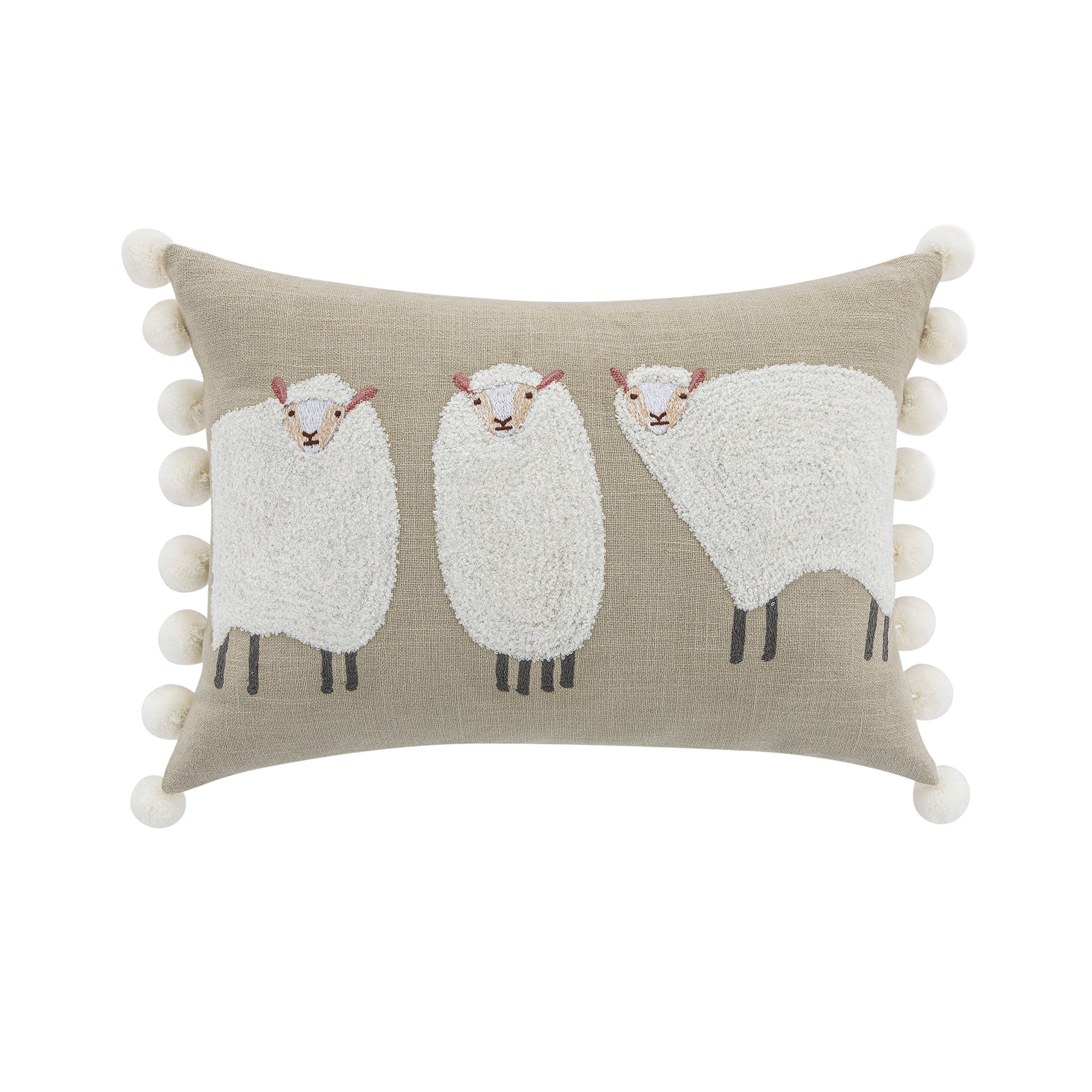 Country Collection Trio Of Sheep Wool Embroidered Cushion - Image 3