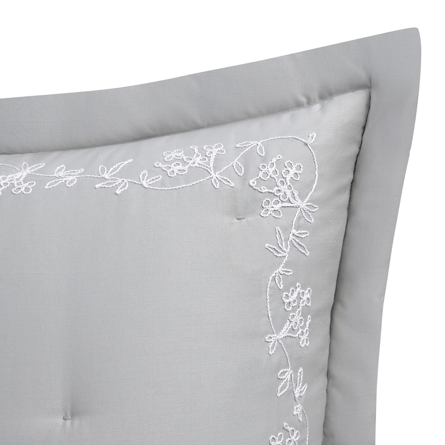 Valentina Grey Floral Embroidered 600 Thread Count Cotton Sateen Continental Square Pillowcases - Pair - Image 3