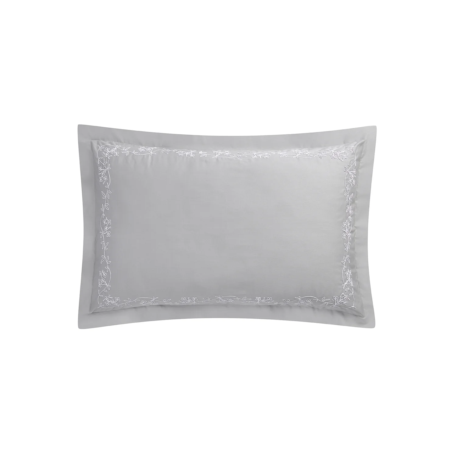 Valentina Grey Floral Embroidered 600 Thread Count Cotton Sateen Oxford Pillowcases - Pair - Image 3