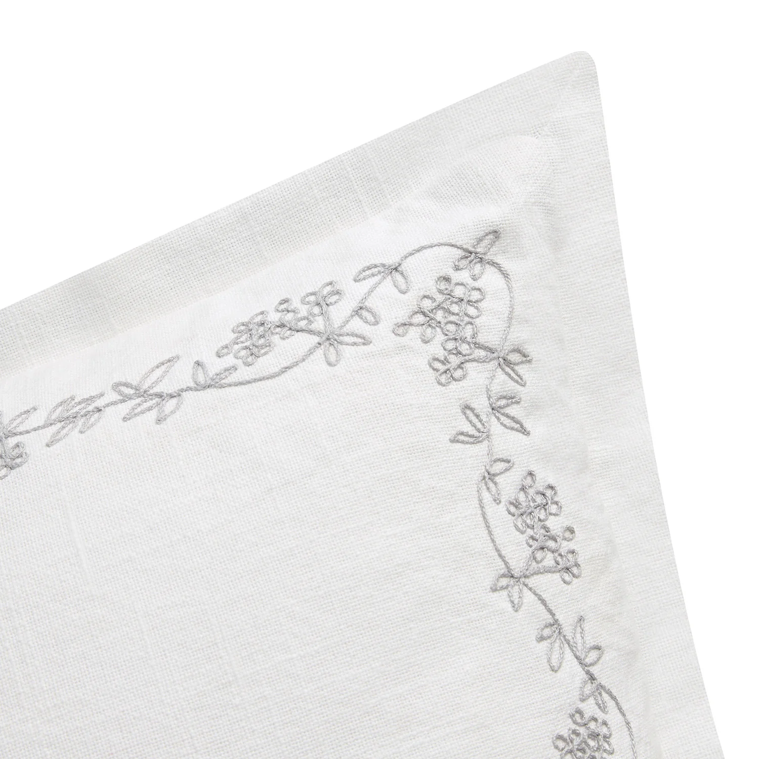 Valentina Grey Floral Embroidered Cotton Cushion - Image 3