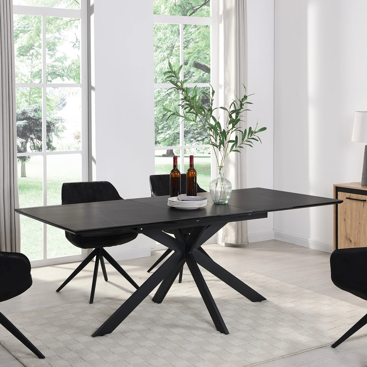 Varden Black Ceramic Extending Dining Table - Image 2