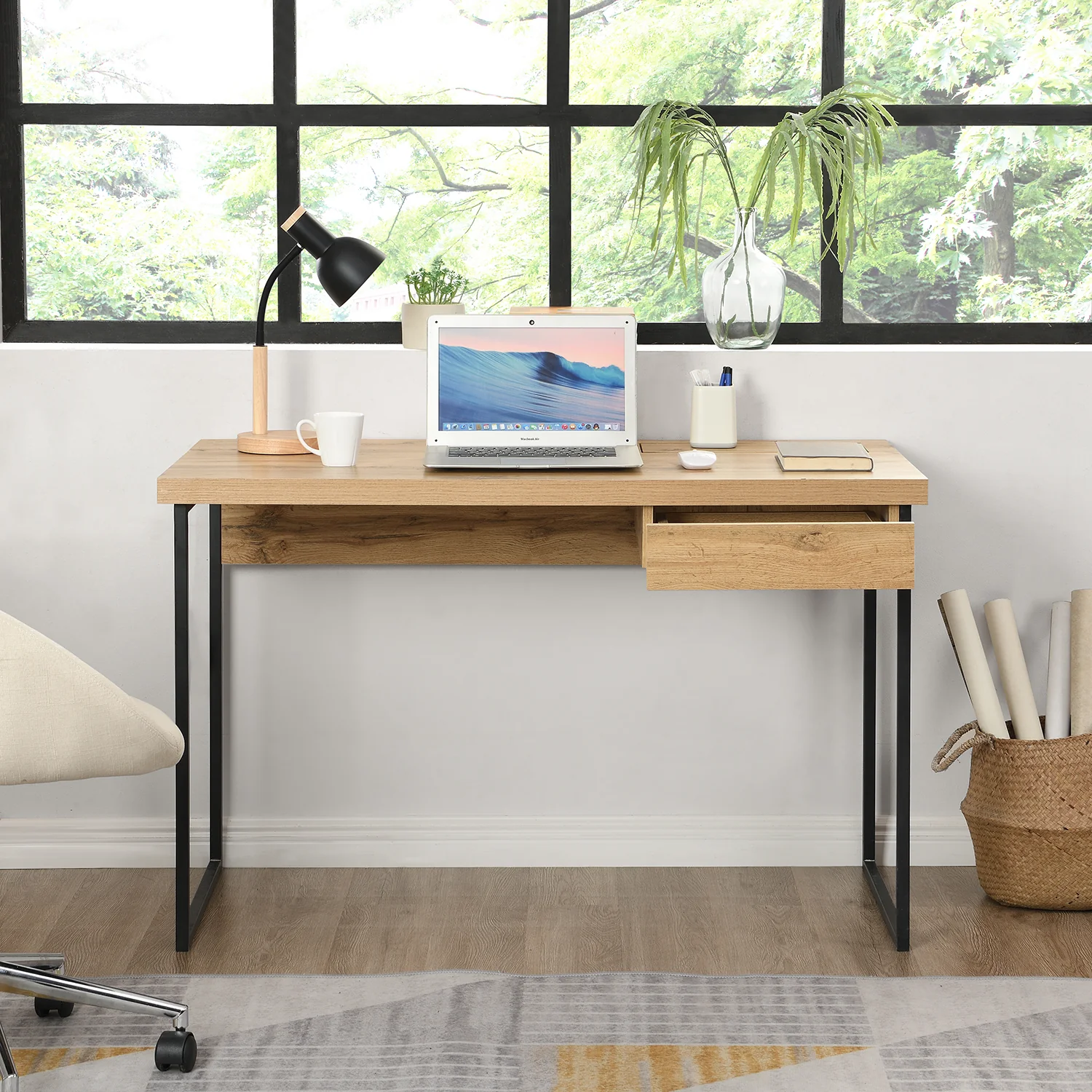 Vaxjo 1 Drawer Oak Effect Desk with Cable Management Storage - Image 2