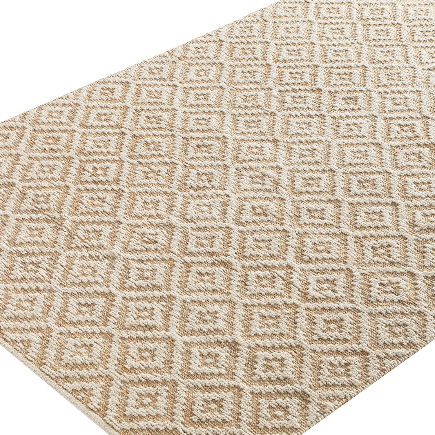 Veneta Natural & Ivory White Diamond Handwoven Wool & Jute Rug - Image 3