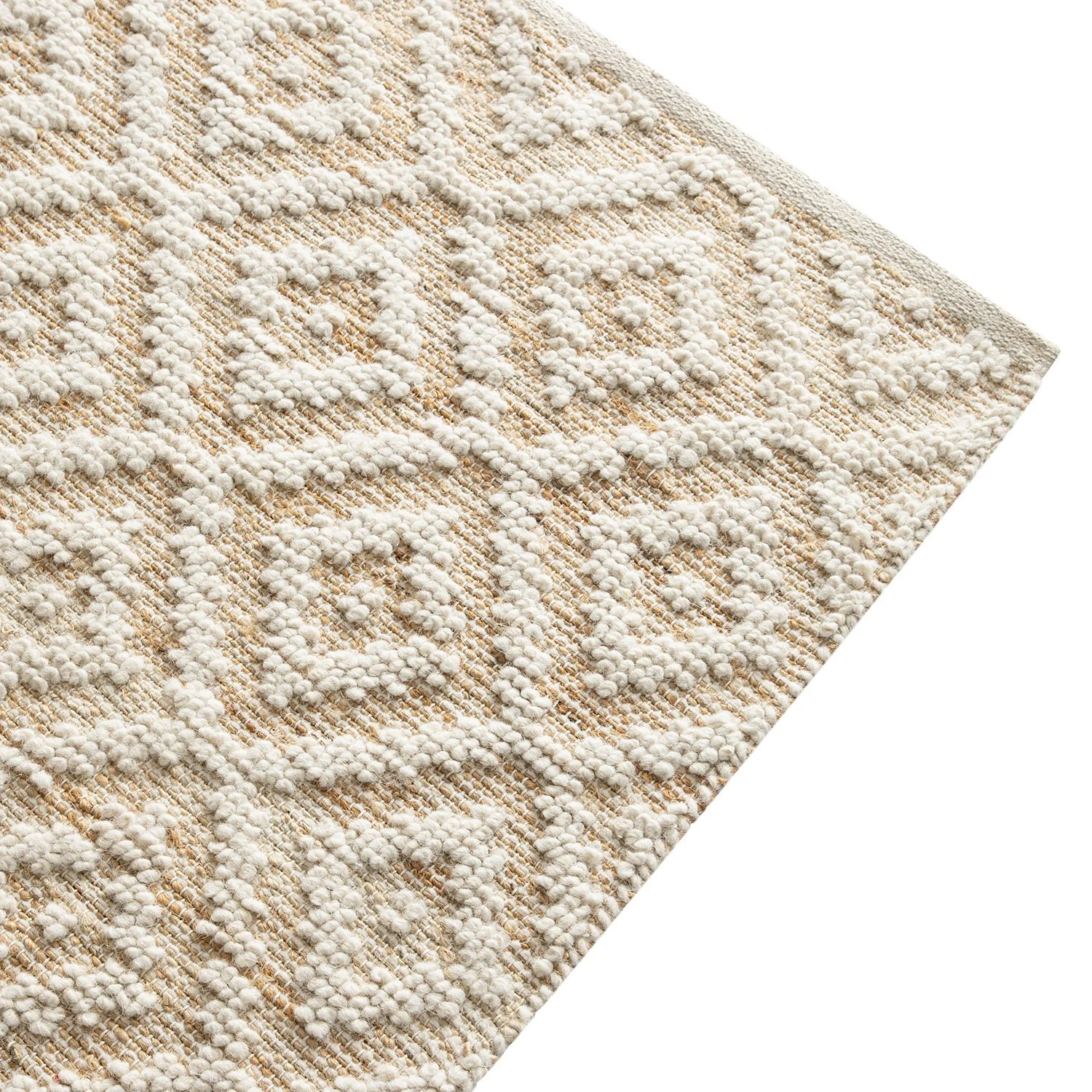 Veneta Natural & Ivory White Diamond Handwoven Wool & Jute Rug - Image 4