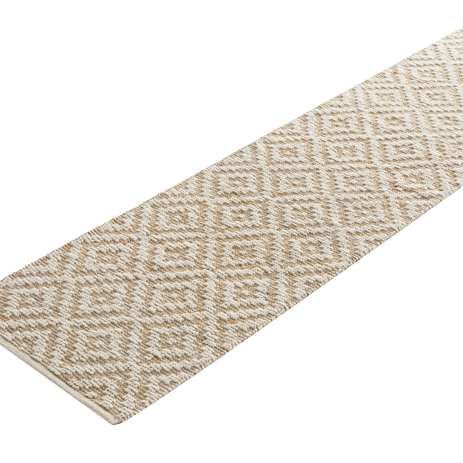 Veneta Natural & Ivory White Diamond Handwoven Wool & Jute Runner - Image 2